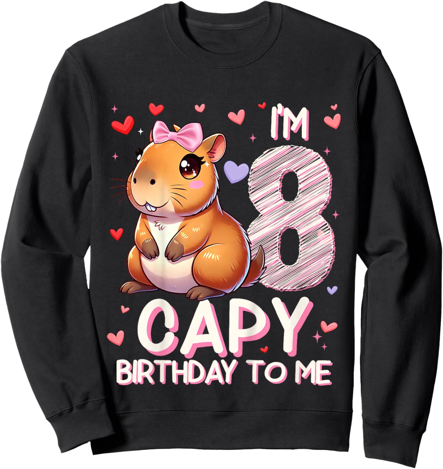 8 Years Capy Birthday To Me Girls 8th Birthday Capybara Sweatshirt - Sweatshirt | Black