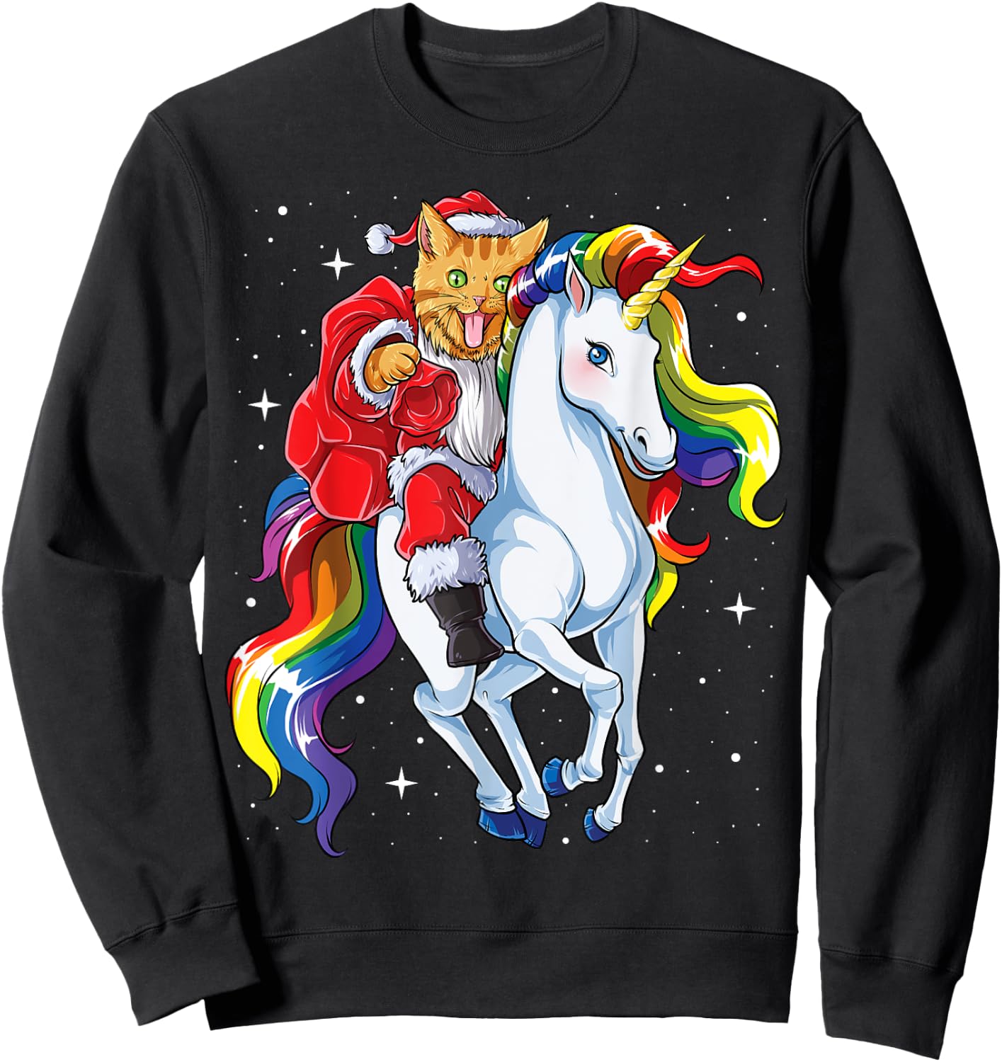 Cat Santa Unicorn T shirt Christmas Girls Women Meowy Xmas Sweatshirt - Sweatshirt | Black