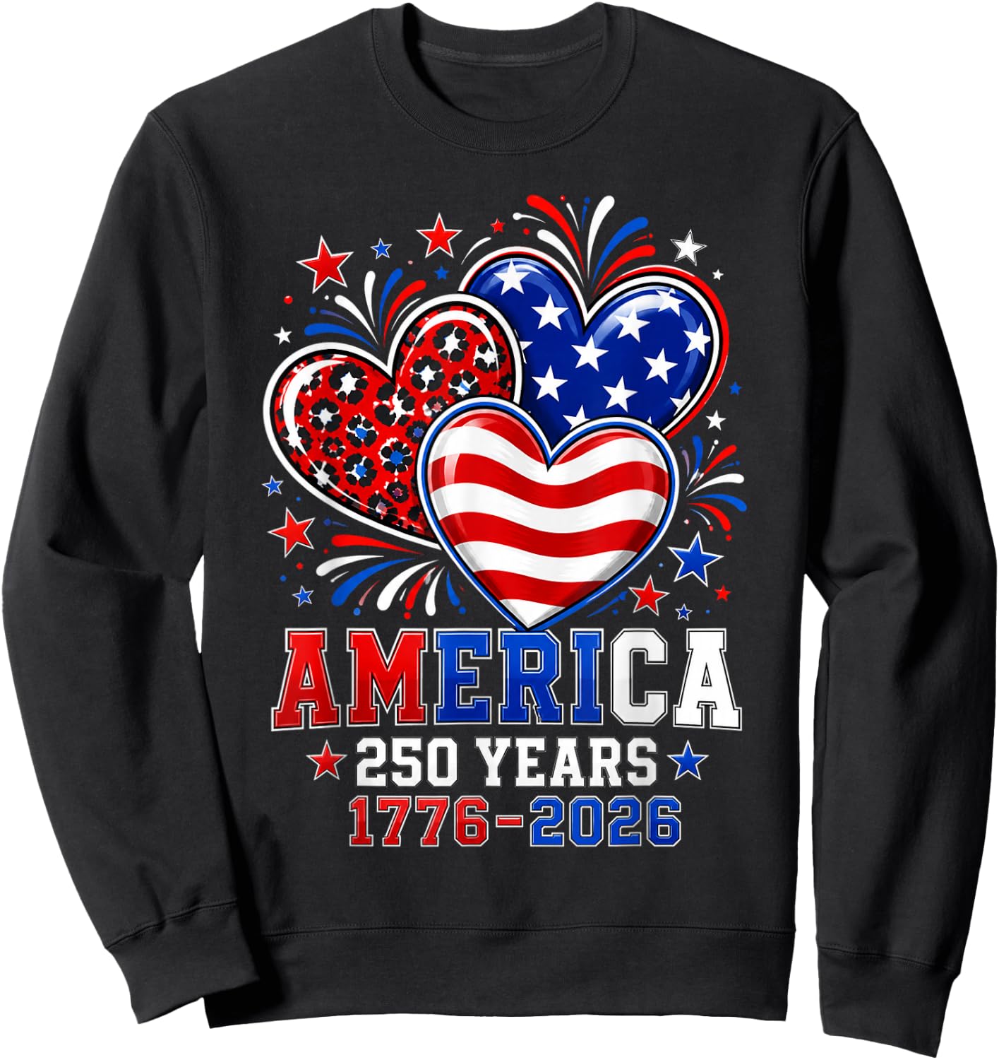 250th Anniversary America Flag Heart 250 Year Women Girls Sweatshirt - Sweatshirt | Black