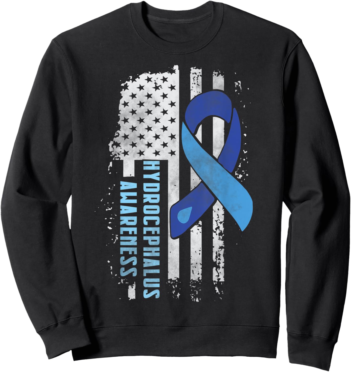 Hydrocephalus Awareness Shirt US American Flag Gift Shirt Kids Men Sweatshirt - Sweatshirt | Black