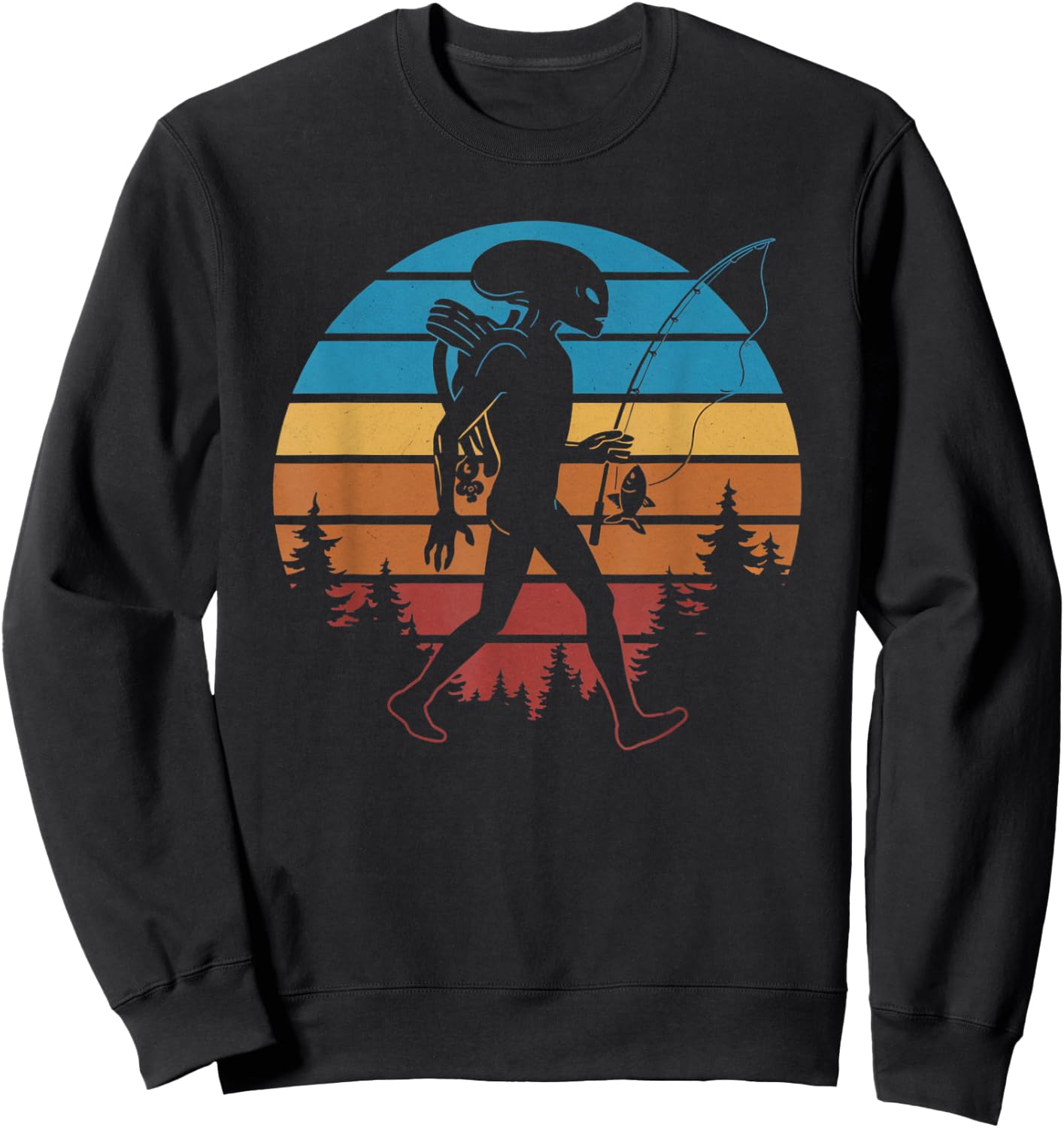 Aliens Fisherman Funny Sci-Fi Fishing UFO Sweatshirt - Sweatshirt | Black