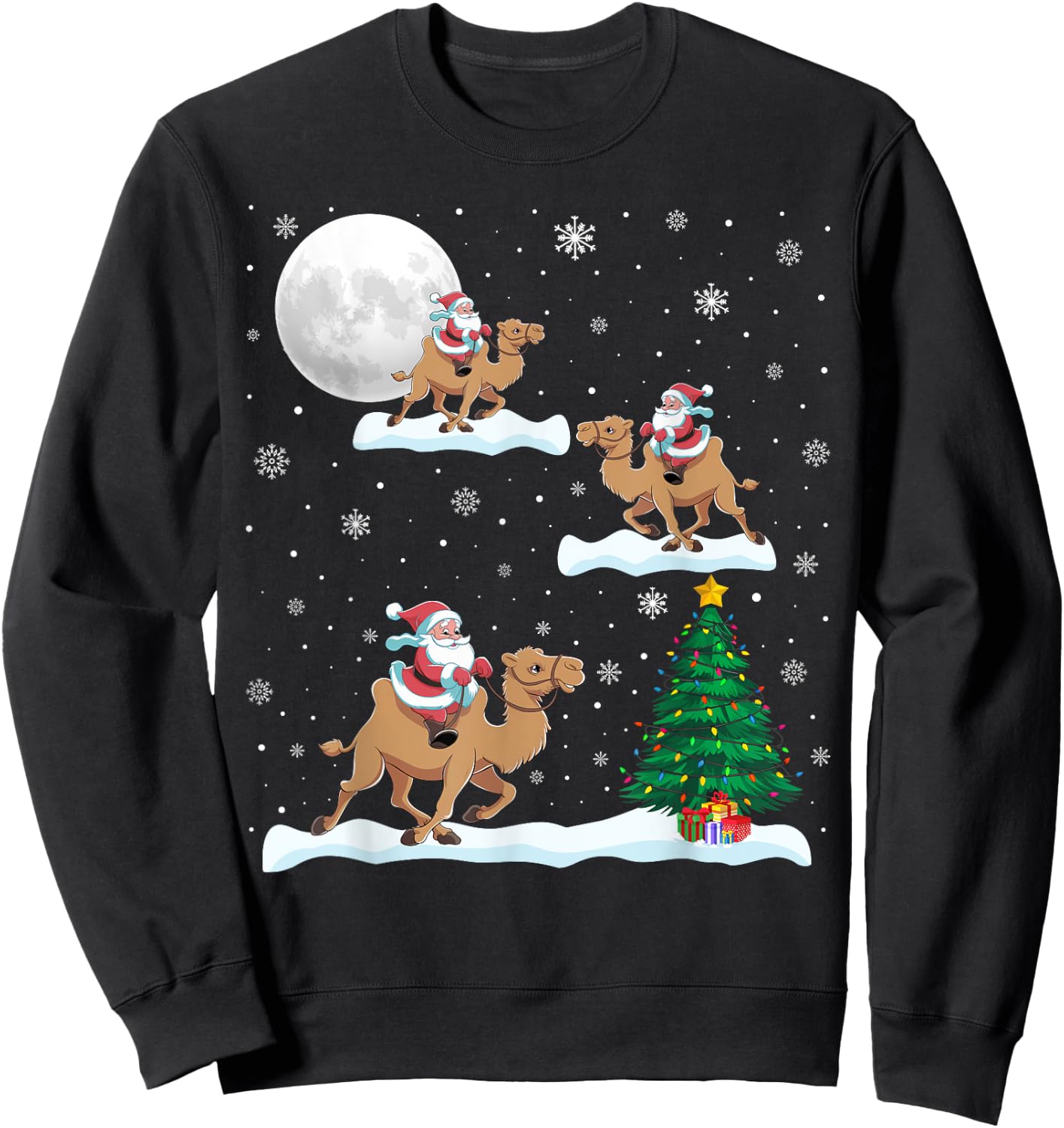 Funny Xmas Lighting Tree Santa Riding Camel Christmas Sweatshirt - Sweatshirt | Black