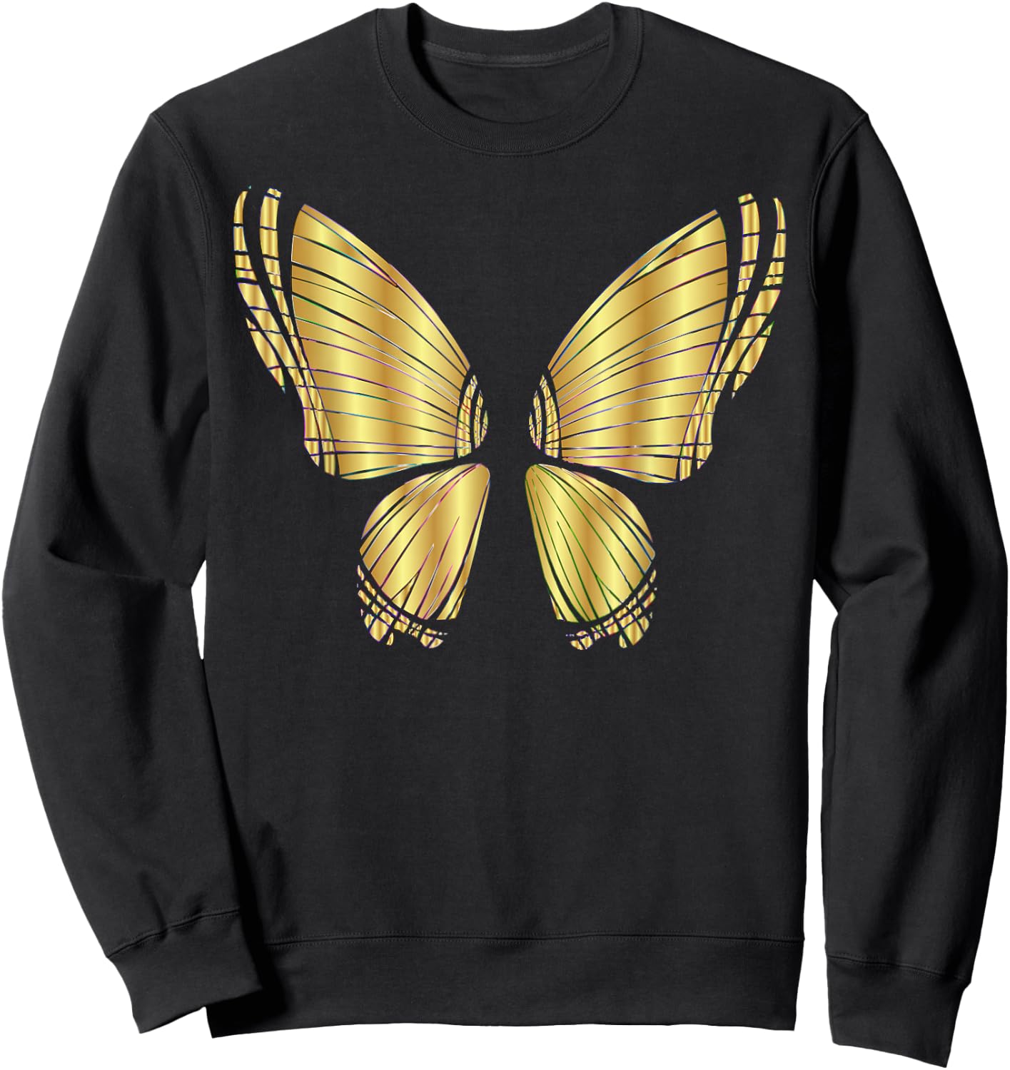 Metallic Gold Butterfly Garden Flying Sweatshirt - Sweatshirt | Black