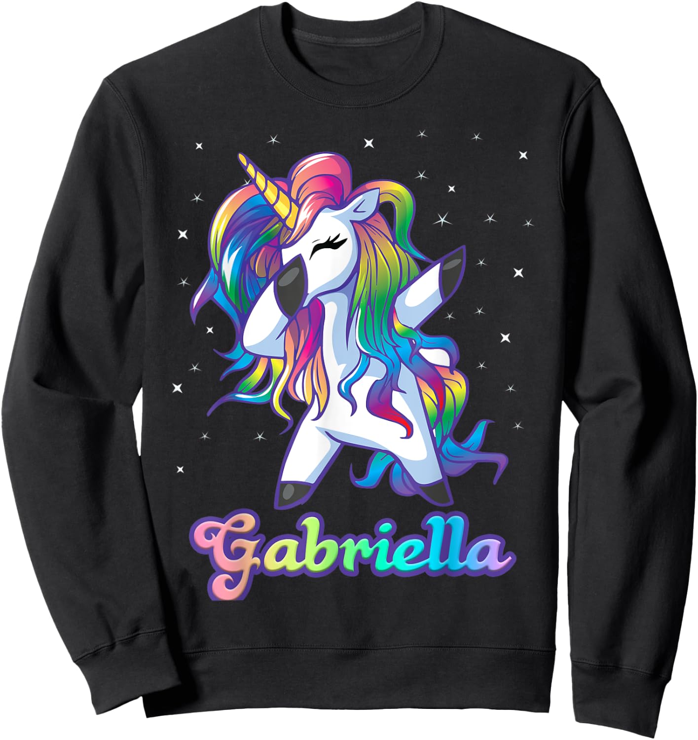 GABRIELLA Name Personalized Custom Rainbow Unicorn Dabbing Sweatshirt - Sweatshirt | Black