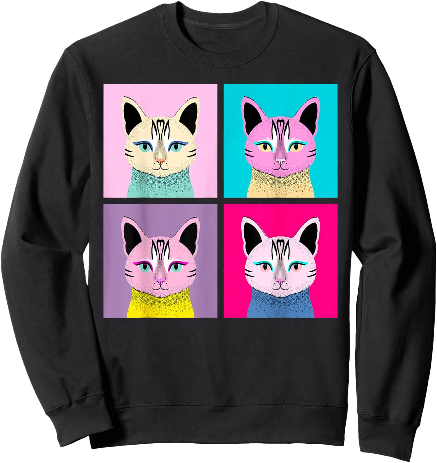 Pop-Art Cat Illustrated Women Kids Sweatshirt - Sweatshirt | Black