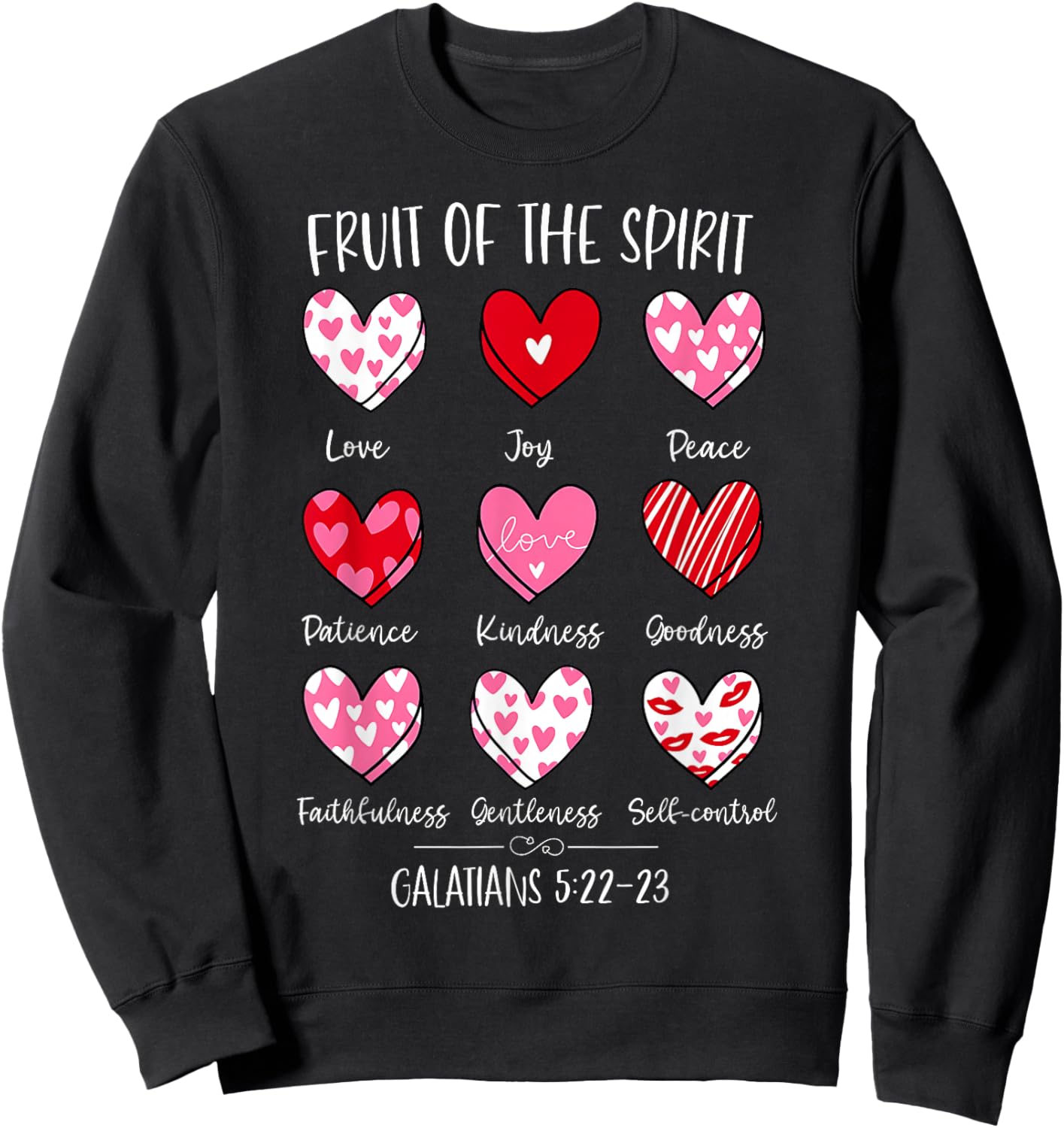 Fruit of The Spirit Christian Hearts Galatians 5 22-23 Sweatshirt - Sweatshirt | Black