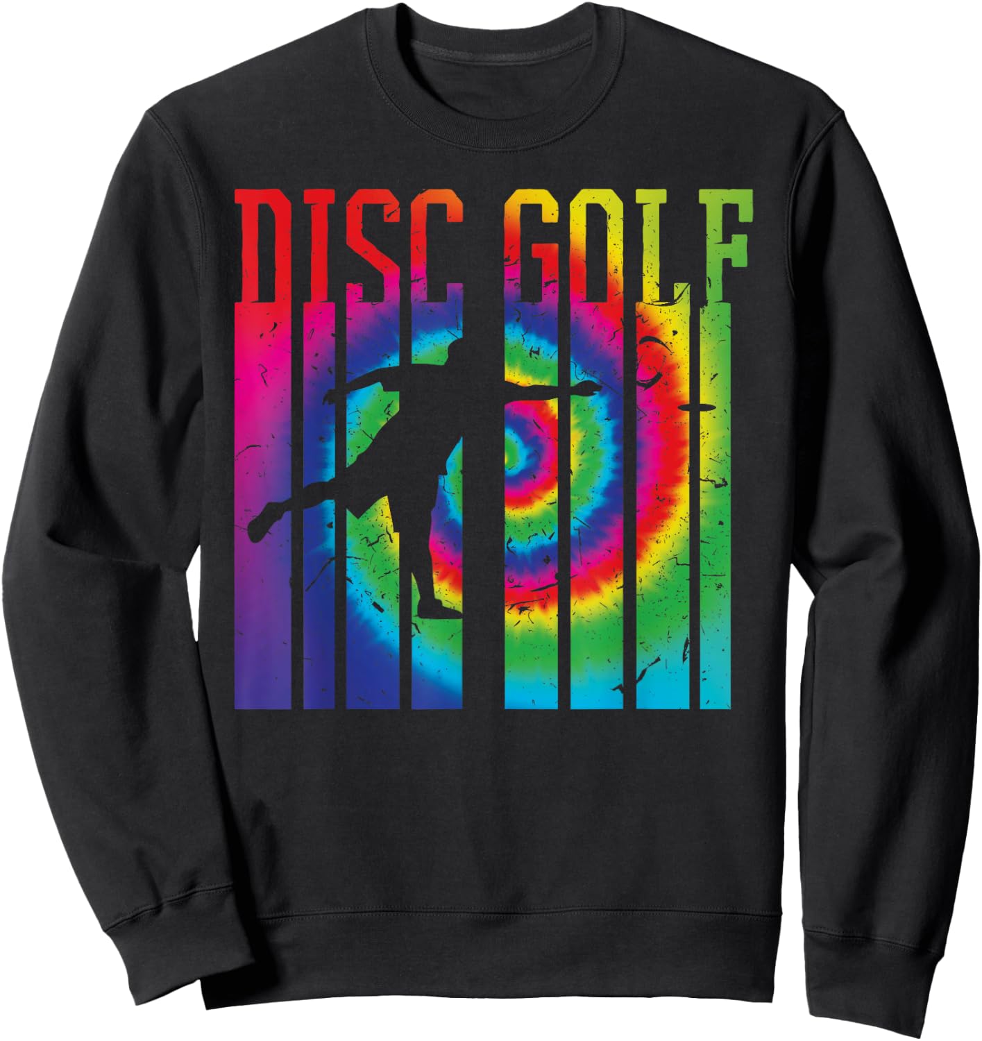 Retro Disc Golf Silhouette Shirt | Vintage Tie Dye Frisbee Sweatshirt - Sweatshirt | Black