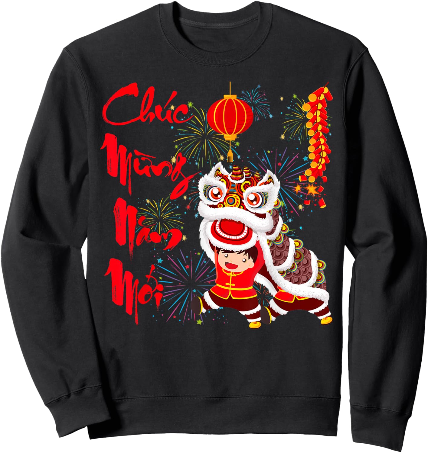 Chuc Mung Nam Moi Tet 2026 Lion Dance Vietnamese Boys Kids Sweatshirt - Sweatshirt | Black
