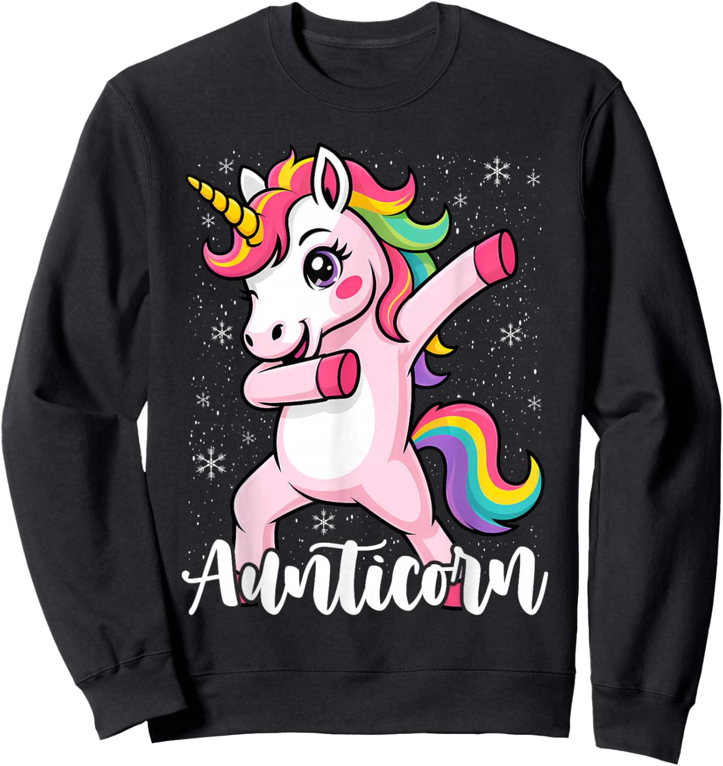 Aunticorn Aunty Dabbing Unicorn Auntie Aunt Christmas Sweatshirt - Sweatshirt | Black
