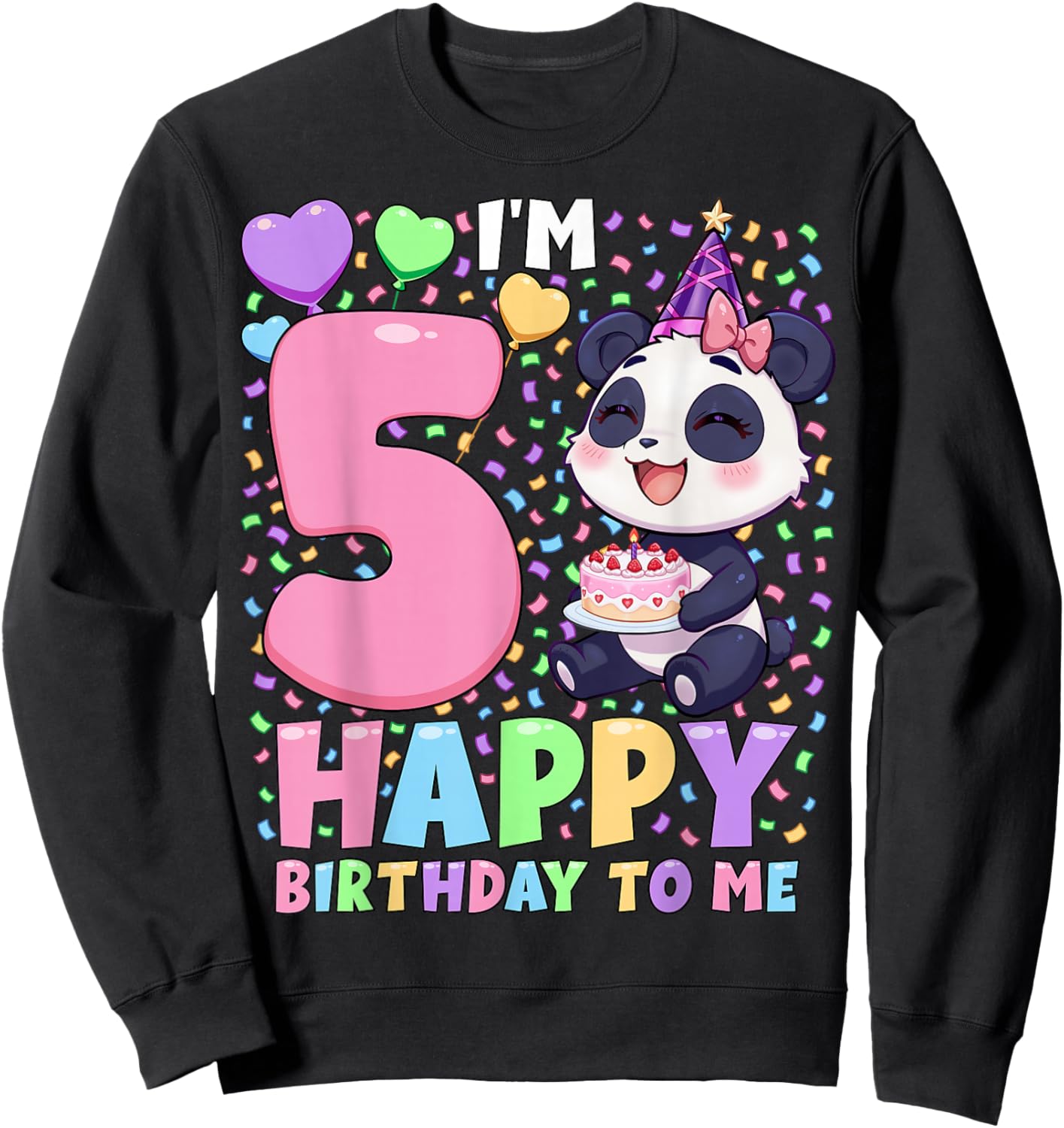 Panda Birthday Party Shirt | Girls 5th Birthday Panda Sweatshirt - Sweatshirt | Black