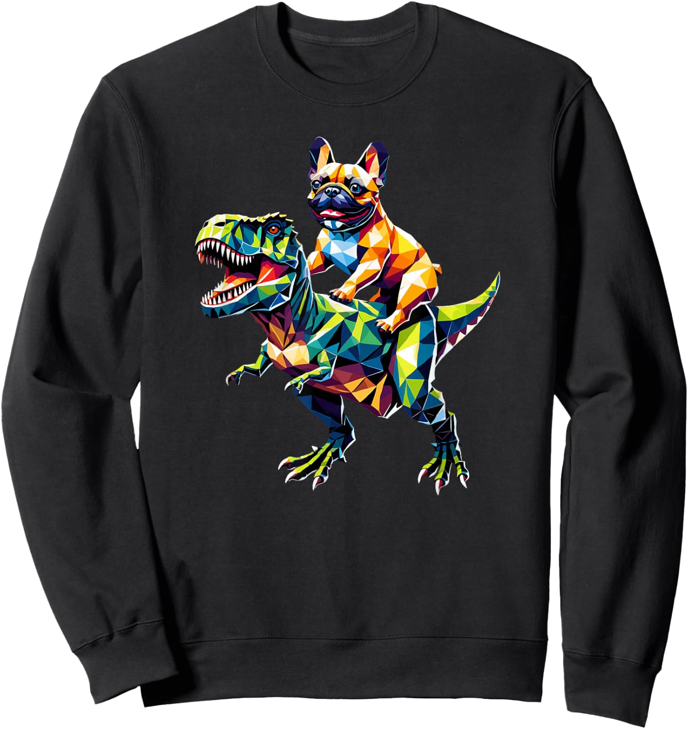 Geometric Art Dinosaur T-Rex French Bulldog Frenchie Sweatshirt - Sweatshirt | Black