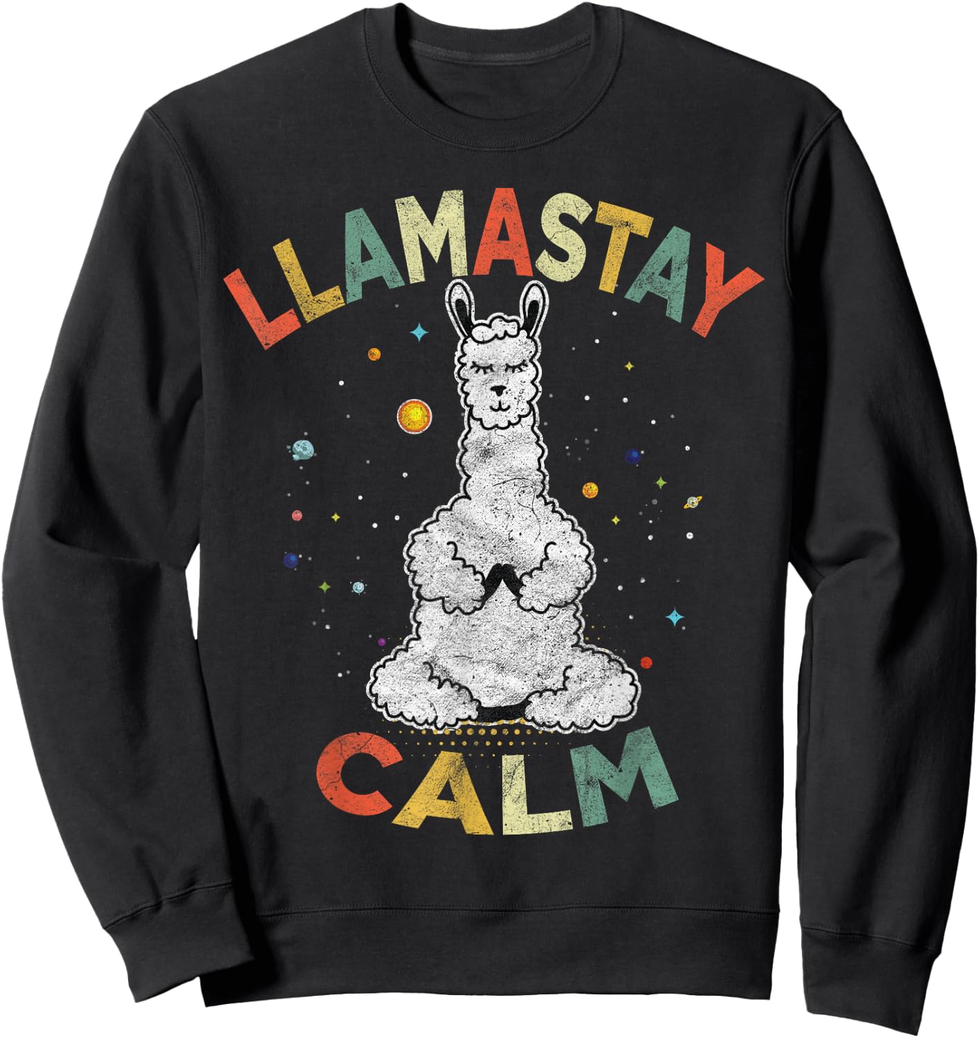 Cute Yoga Llama Stay Calm Alpaca Retro Vintage Sweatshirt - Sweatshirt | Black