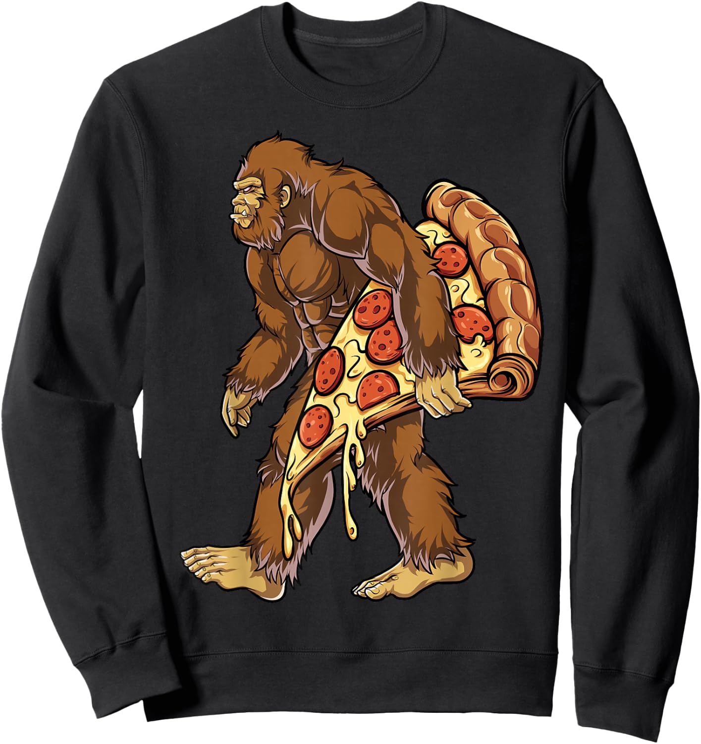 Bigfoot Pizza Funny Men Women Food Lovers Pepperoni Sweatshirt - Sweatshirt | Black