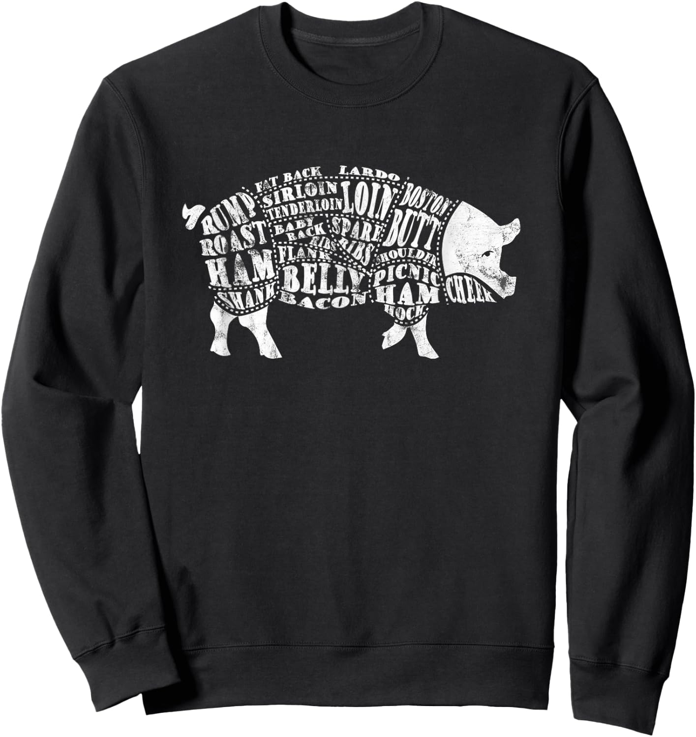 BBQ : Pig Cuts Barbecue and Grilling Sweatshirt - Sweatshirt | Black