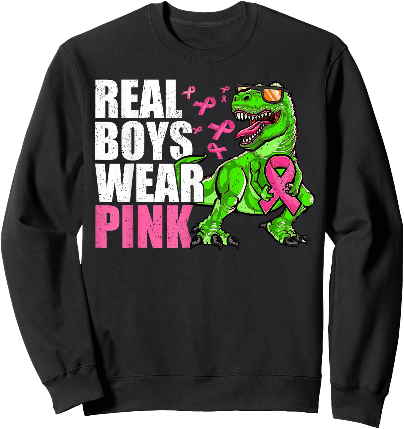 Youths Toddlers Breast Cancer Pink Ribbon Dinosaur Boys Kids Sweatshirt - Sweatshirt | Black