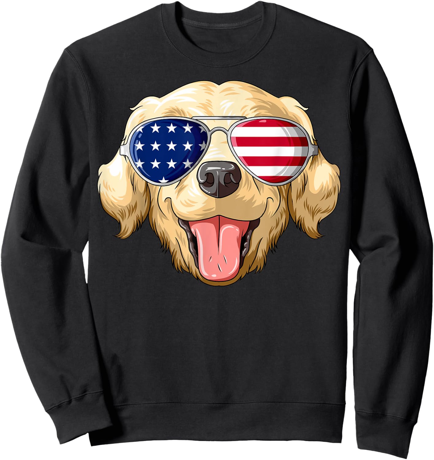 Patriotic Golden Retriever American Flag Glasses 4th July Sweatshirt - Sweatshirt | Black