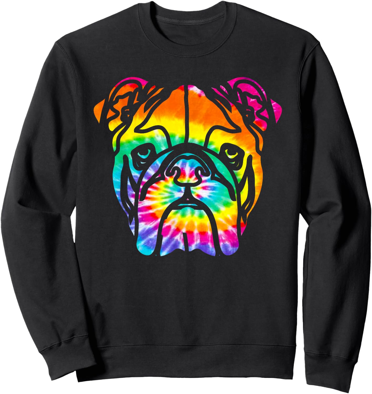Bulldog T Shirt - Rainbow Trippy Hippie Tie Dye Shirt Men Women Girls Kids Sweatshirt - Sweatshirt | Black