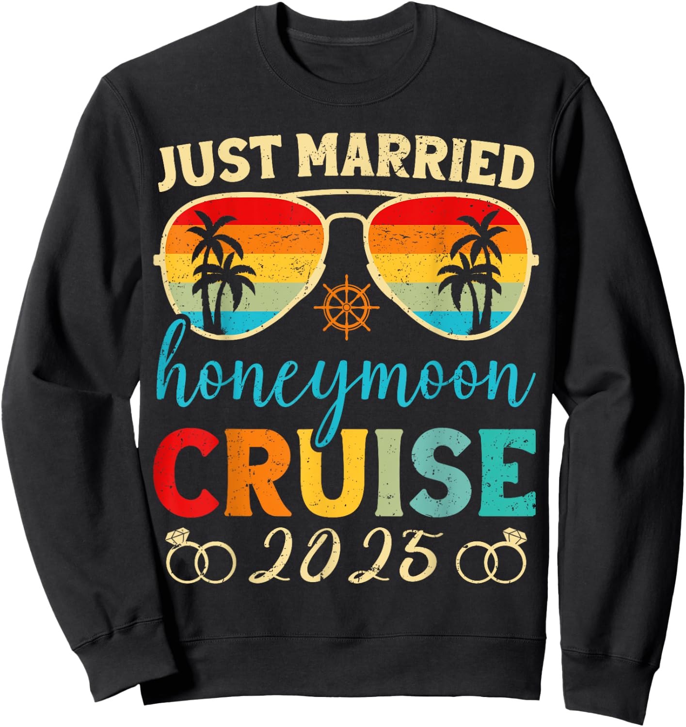 Funny Just Married Honeymoon Cruise 2025 For Couples Wedding Sweatshirt - Sweatshirt | Black