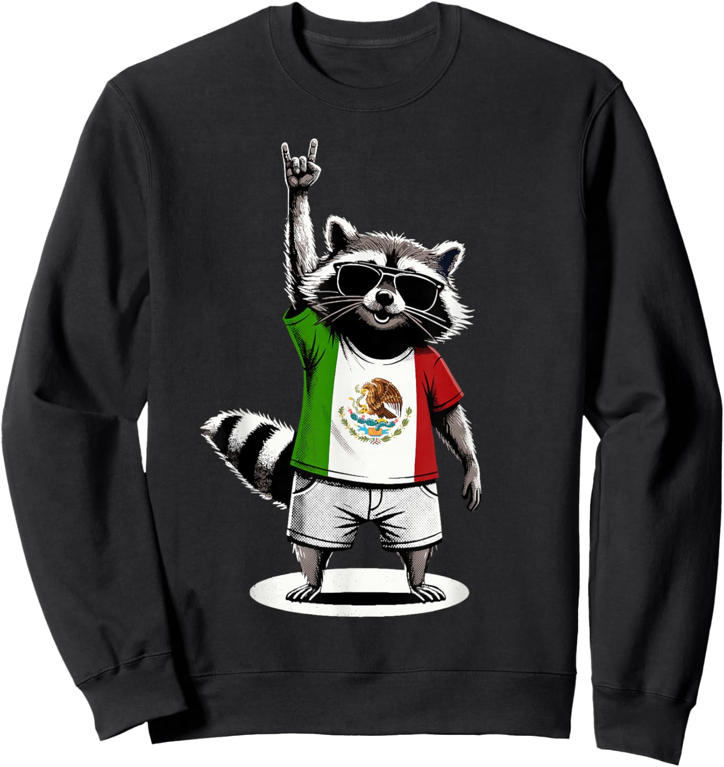 Mexican Flag Raccoon Funny Mexico Sweatshirt - Sweatshirt | Black
