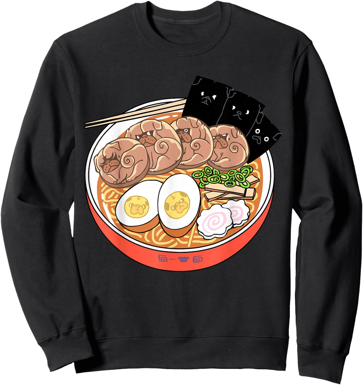 Ramen Pugs Funny T- Shirt by Huebucket Sweatshirt - Sweatshirt | Black