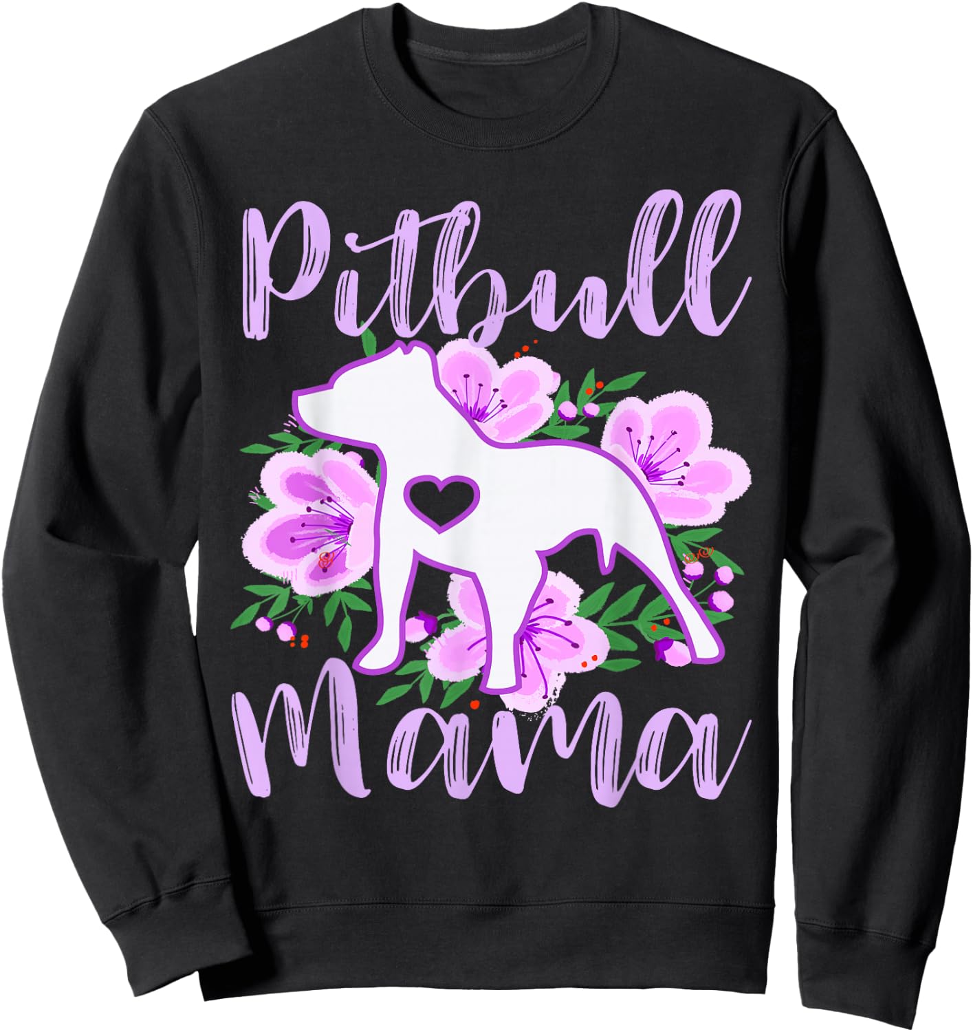 Pitbull Mama Purple Flowers Cute Pit Bull Pretty Mommy Sweatshirt - Sweatshirt | Black