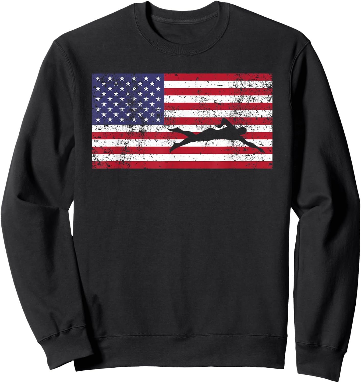 American Flag Swim Swimmer Swimming 4TH OF JULY Gift Sweatshirt - Sweatshirt | Black