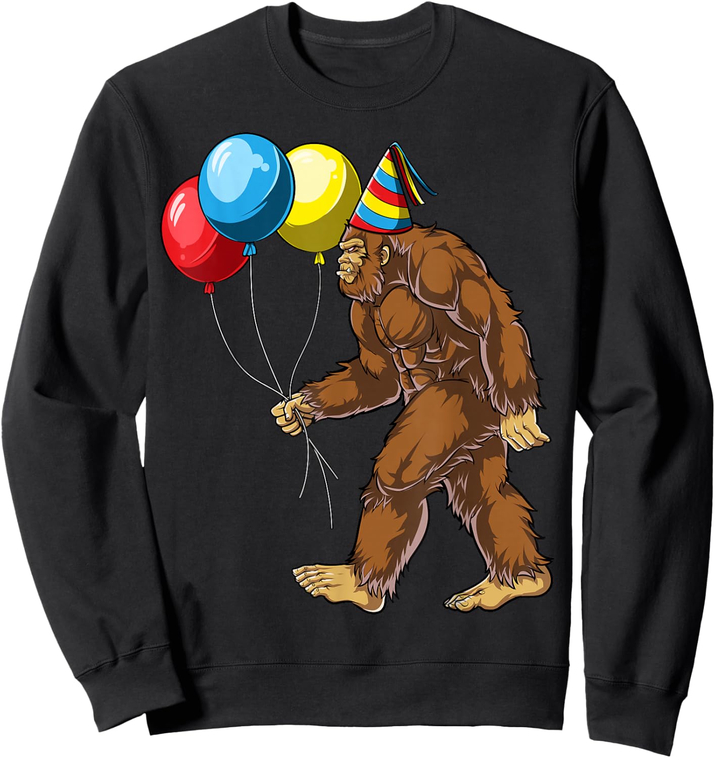 Bigfoot It's My Birthday Party Hat Balloons Boys Sasquatch Sweatshirt - Sweatshirt | Black