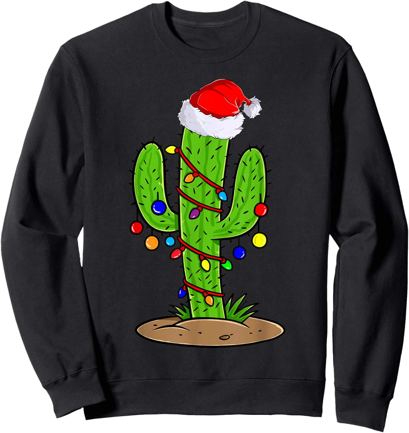 Cactus Christmas Lights Funny Christmas Gift Sweatshirt - Sweatshirt | Black