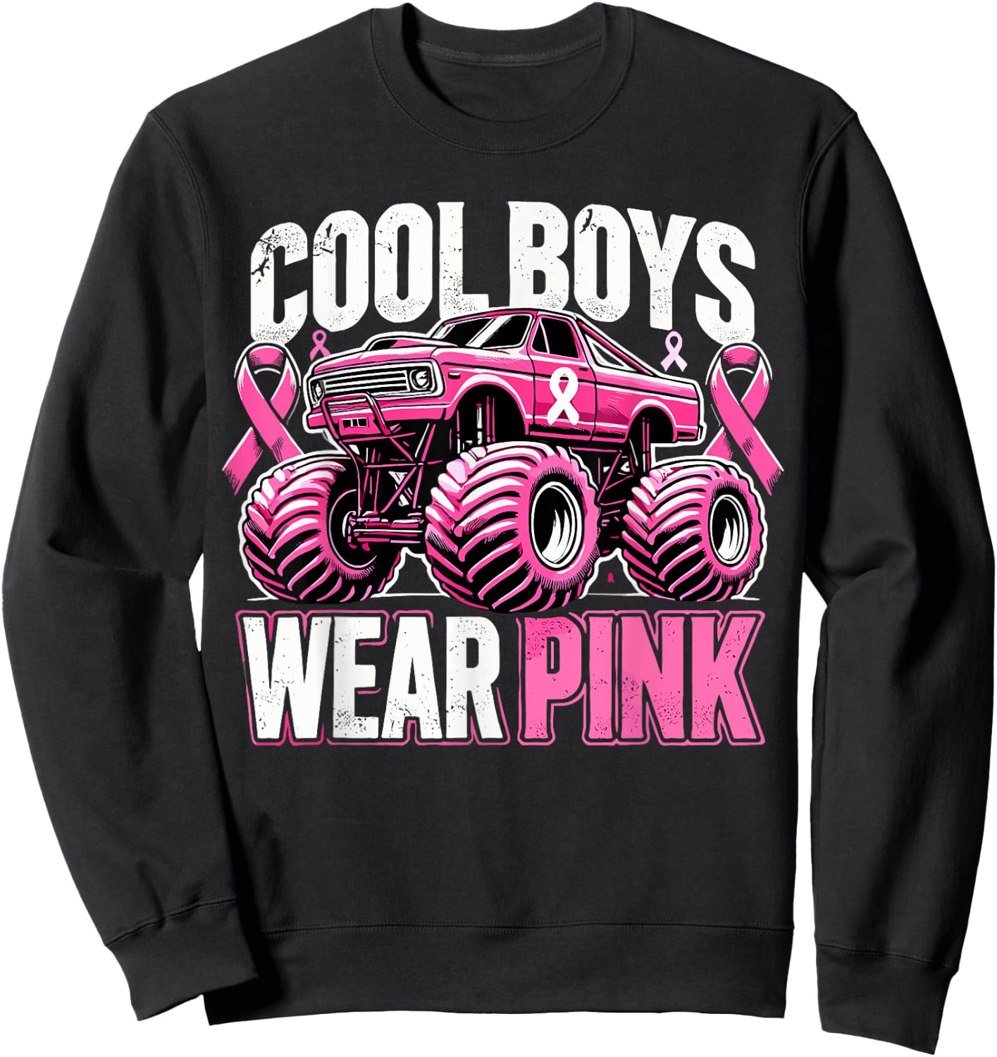 Monster Truck Breast Cancer Awareness Cool Boys Wear Pink Sweatshirt - Sweatshirt | Black