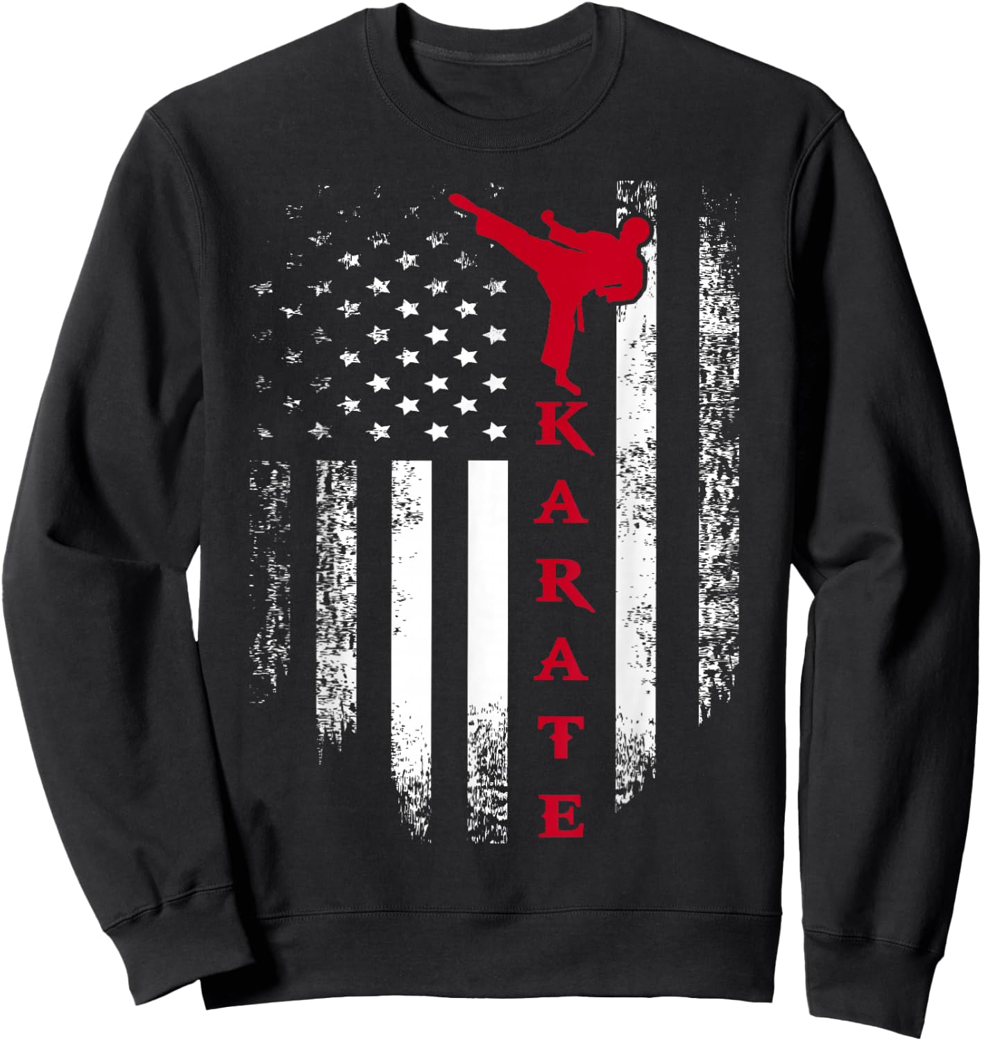 Vintage USA Red White Karate American Flag Cool Sweatshirt - Sweatshirt | Black