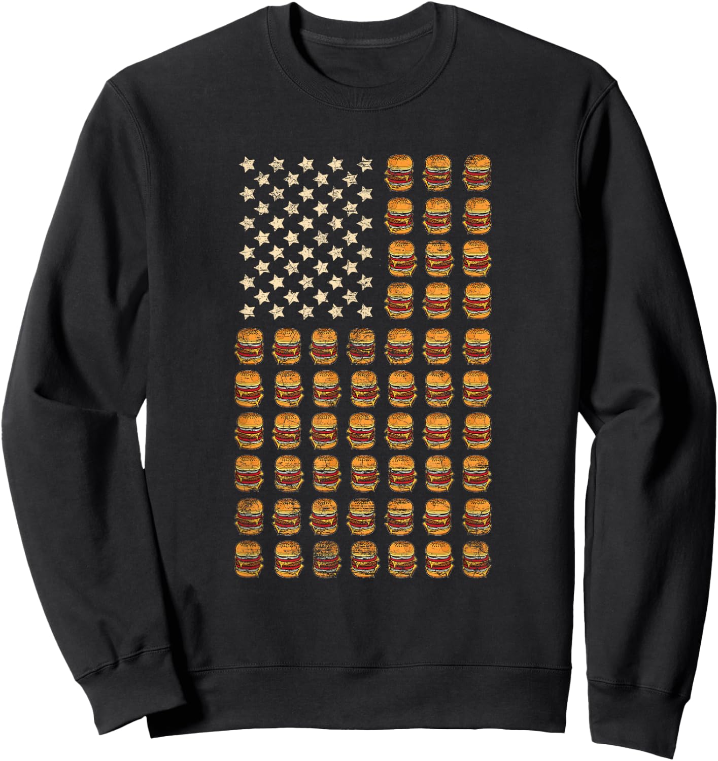 Cheeseburger Patriotic USA American Flag National Burger Day Sweatshirt - Sweatshirt | Black