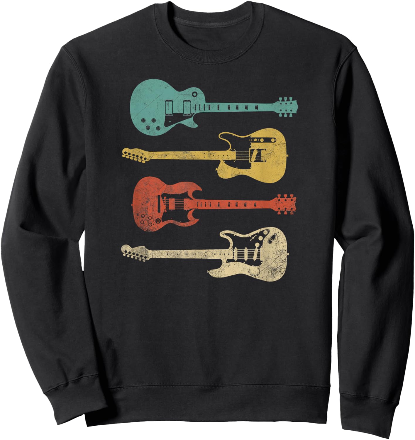 Vintage Music Apparel for Guitarists & Rock Fans Retro Electric Guitars - -Adults, Black, Small Sweatshirt - Sweatshirt | Black