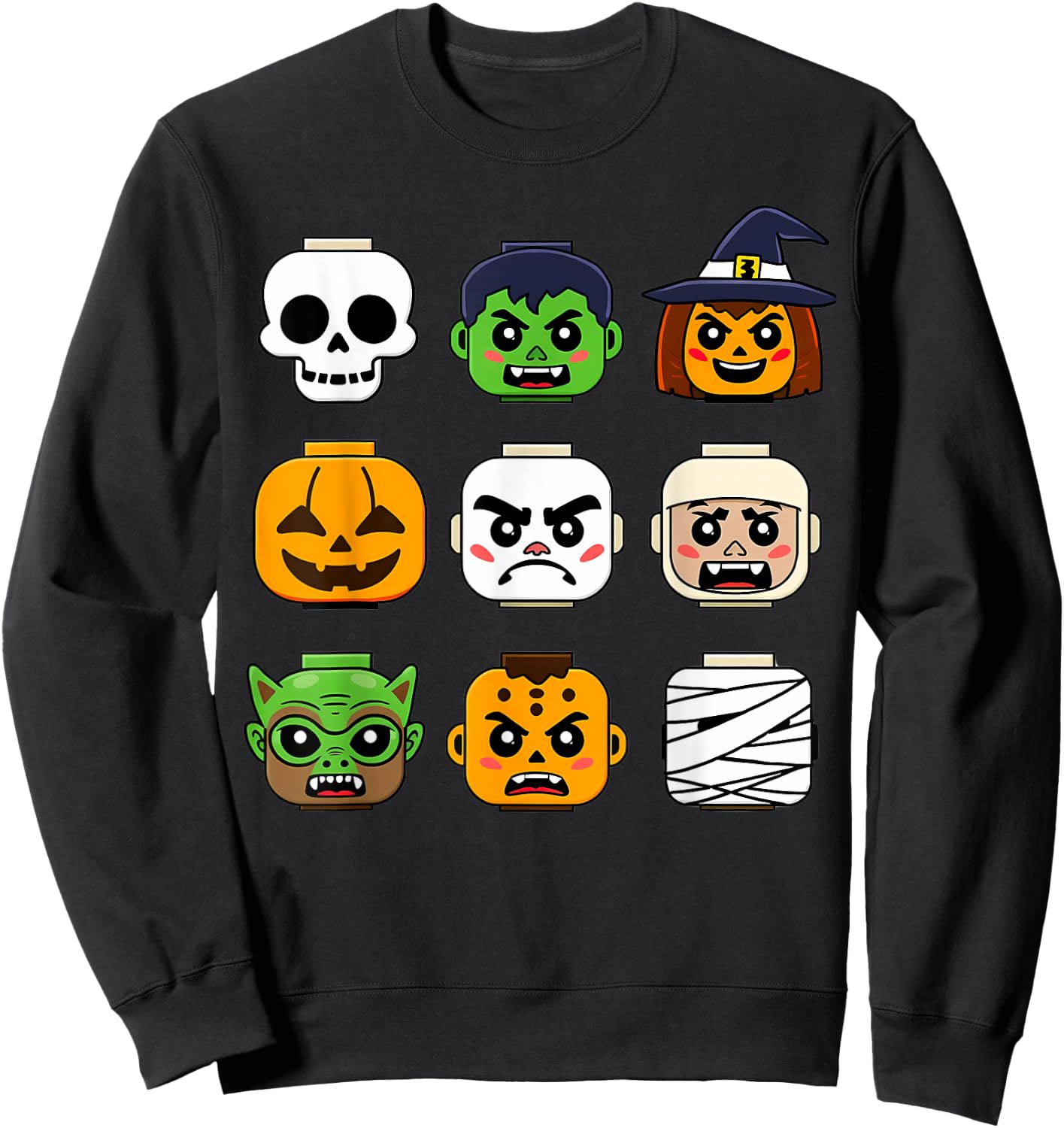 Halloween Building Brick Head Pumpkin Ghost Zombie Boys Sweatshirt - Sweatshirt | Black