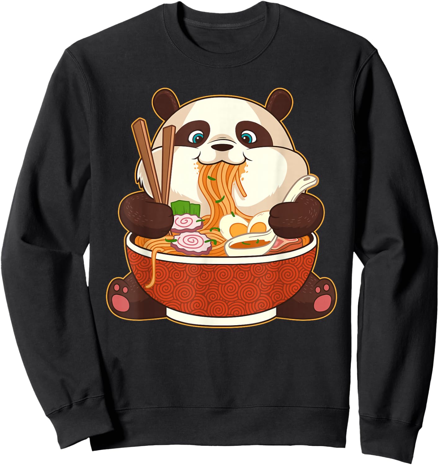 Kawaii Cute Anime Panda Otaku Japanese Ramen Noodle Sweatshirt - Sweatshirt | Black