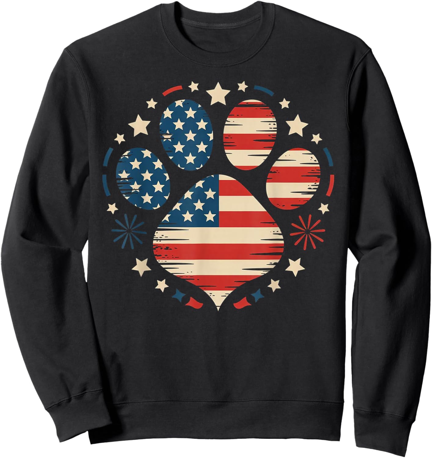 Patriotic Dog Paw American Flag Dog Lover 4th of July Sweatshirt - Sweatshirt | Black