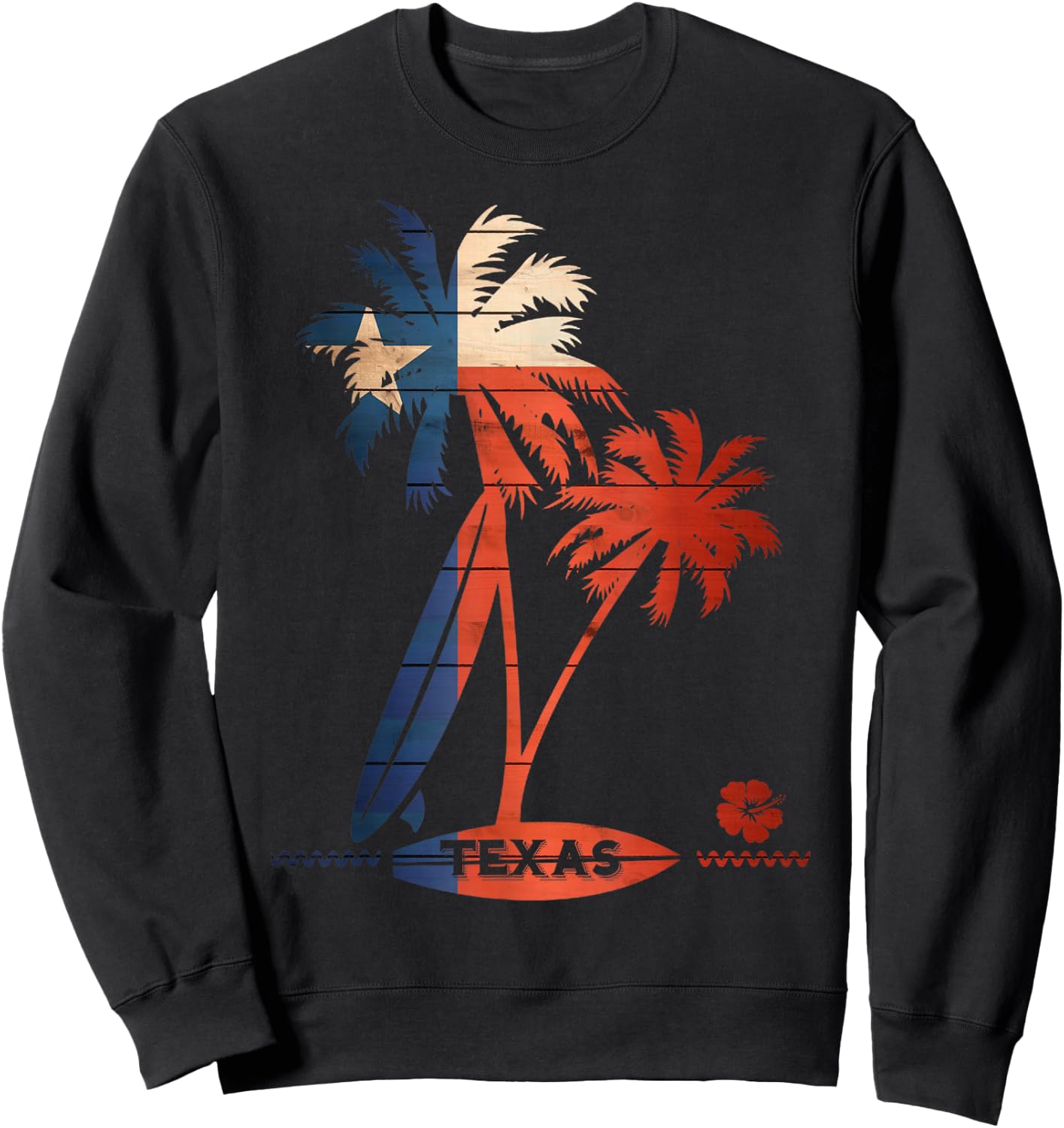 Surf Texas Palm Tree and Surfboard Shirt Sweatshirt - Sweatshirt | Black