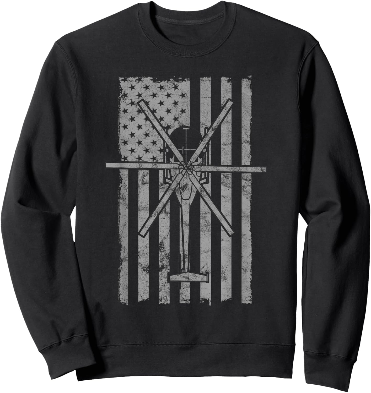 MH-6 Little Bird Military Helicopter Vintage Flag Sweatshirt - Sweatshirt | Black