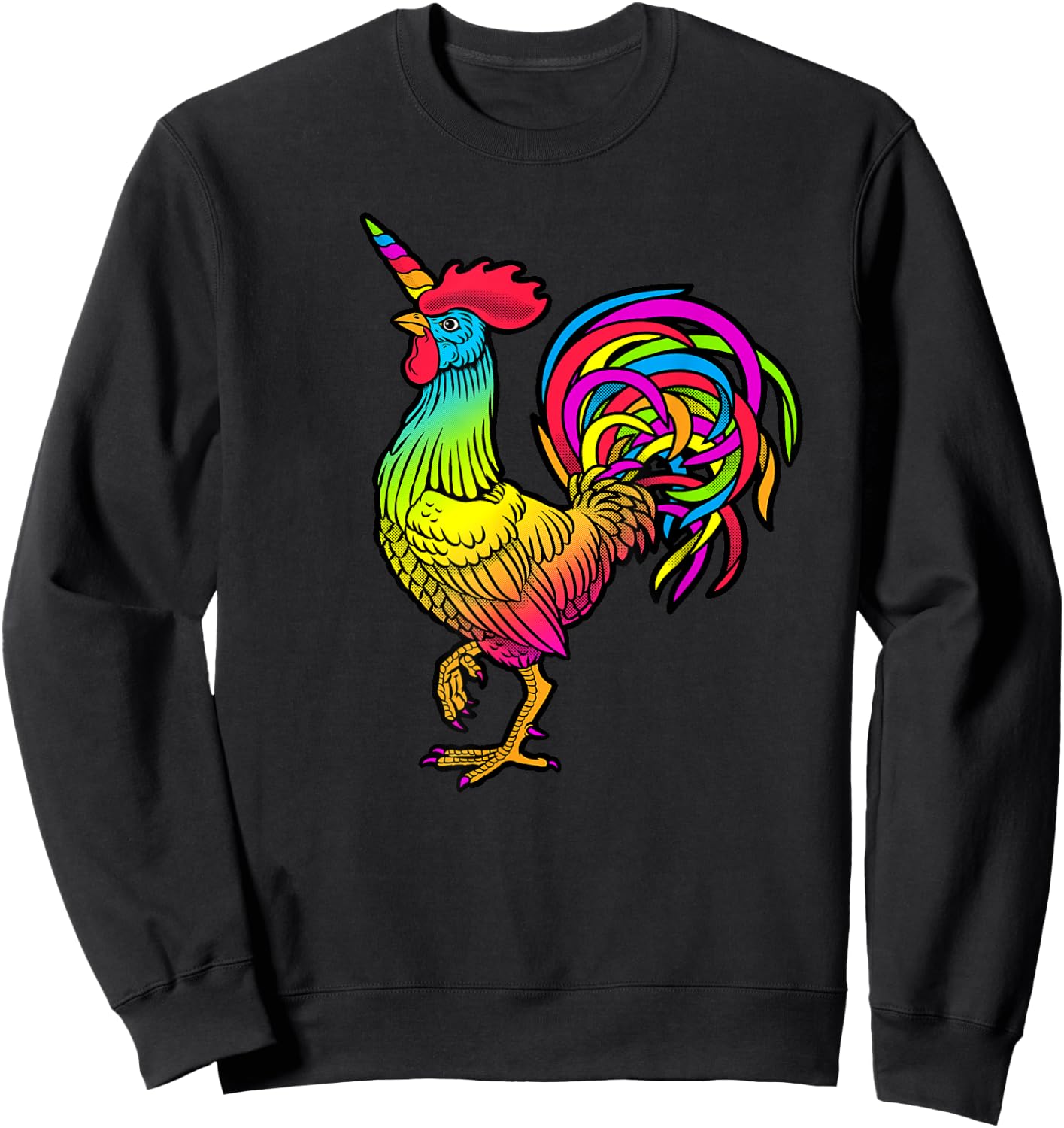 Chicken Unicorn Rainbow Rooster Graphic Sweatshirt - Sweatshirt | Black