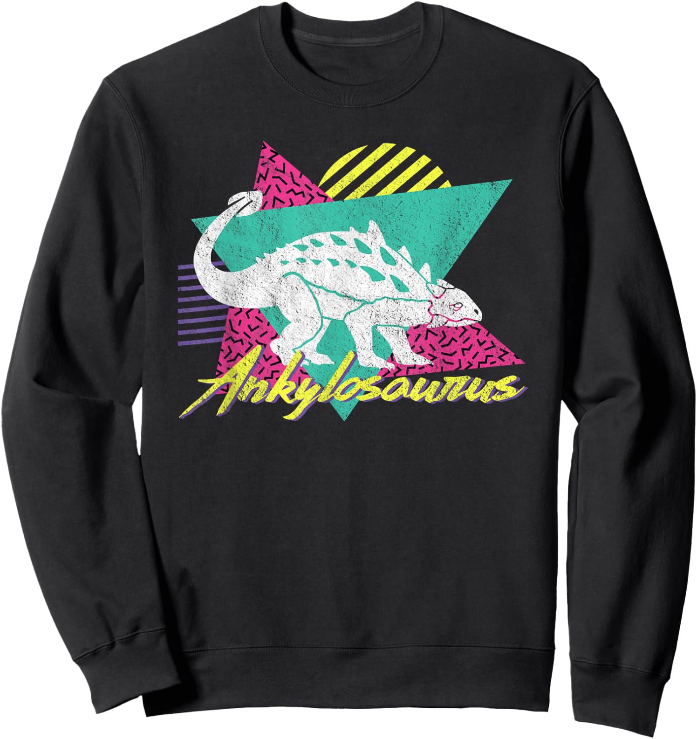 Vintage Retro 80s Or 90s Ankylosaurus Dinosaur Sweatshirt - Sweatshirt | Black
