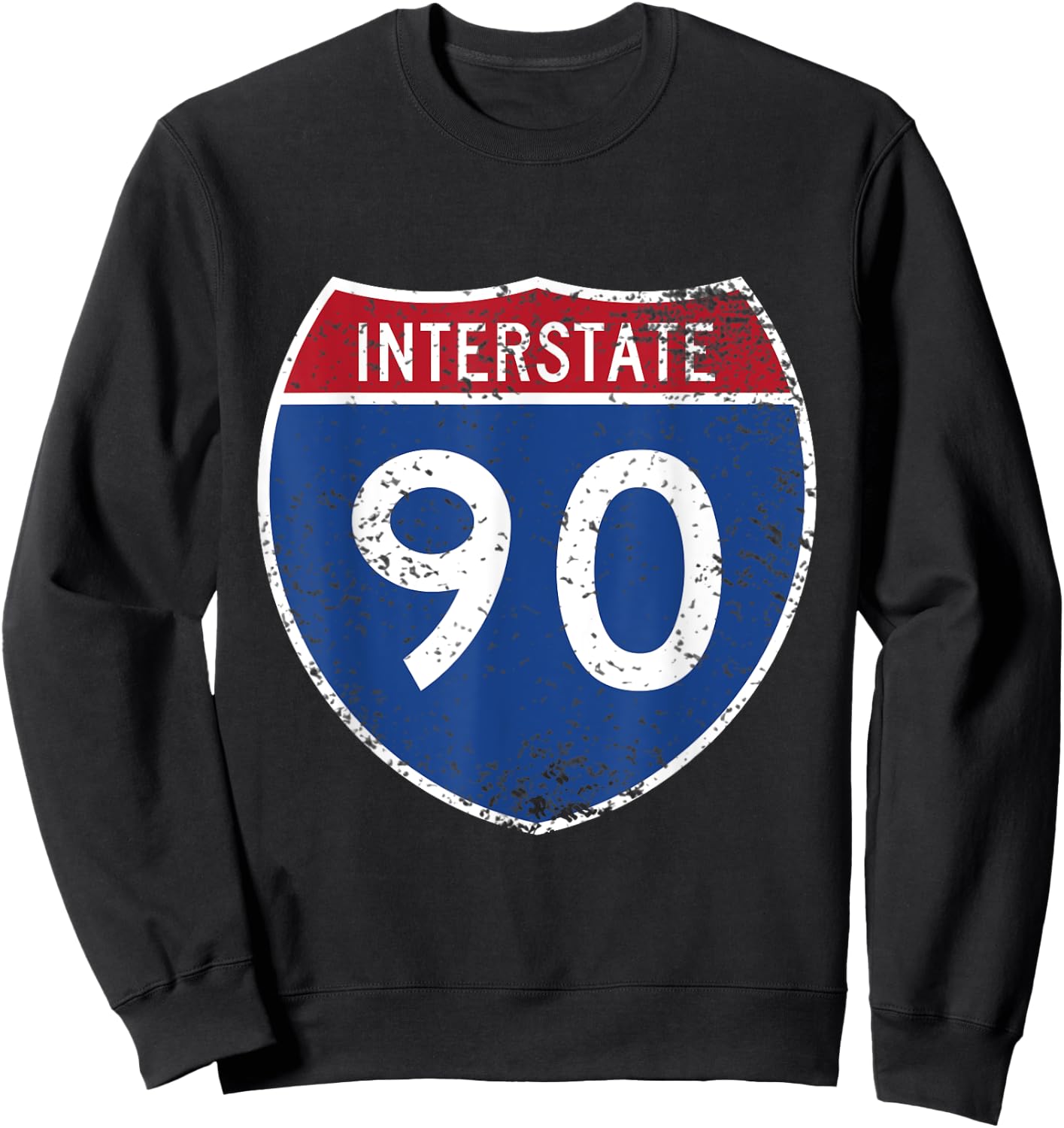 Interstate 90 Distressed Grunge Vintage Look Sweatshirt - Sweatshirt | Black