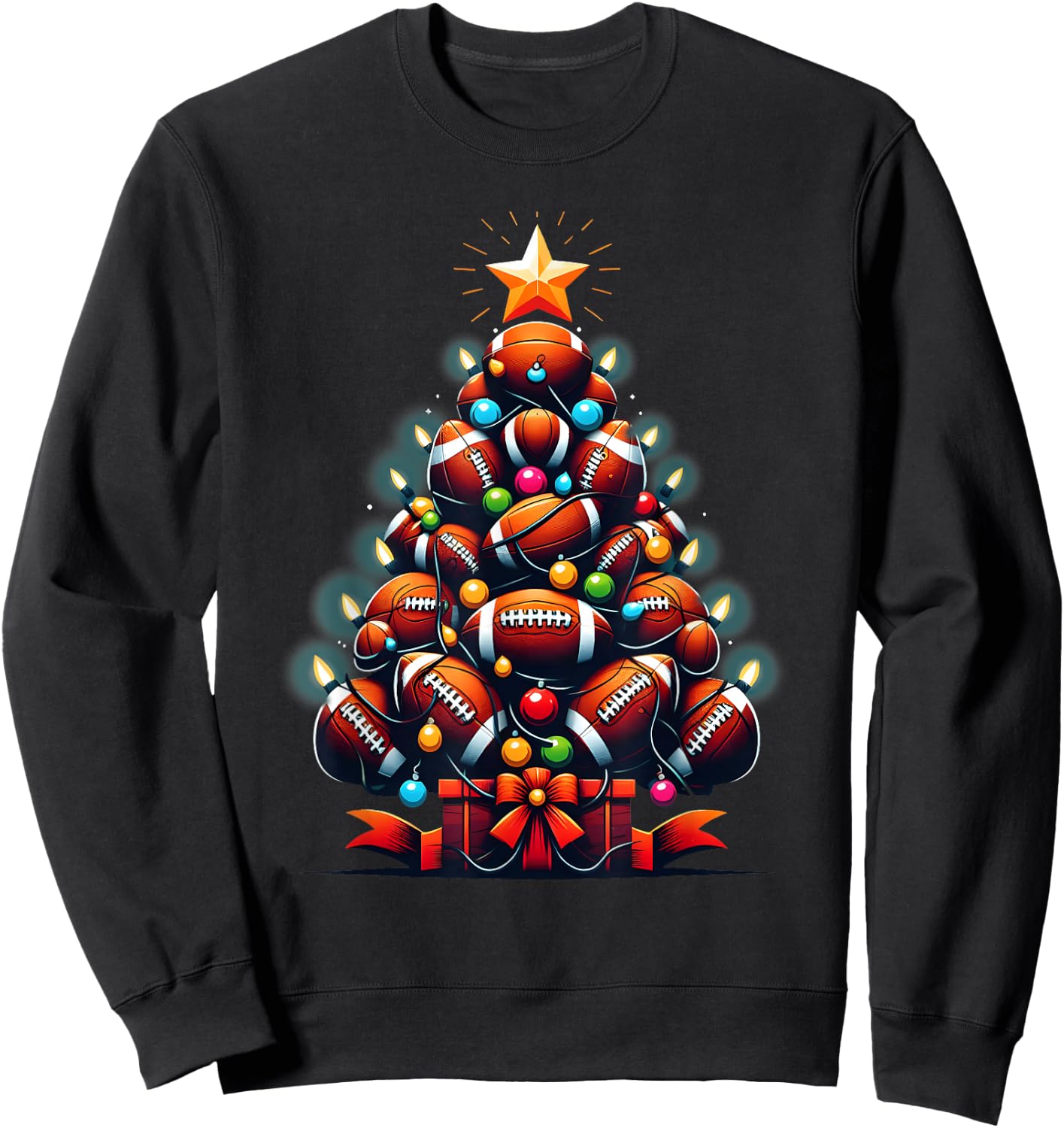 American Football Christmas Tree Xmas Pajamas Player Coach Sweatshirt - Sweatshirt | Black