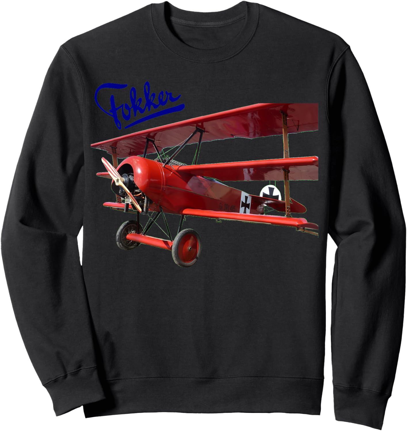 Vintage Aeroplane Fokker D3 Triplane Red Baron WW1 Sweatshirt - Sweatshirt | Black