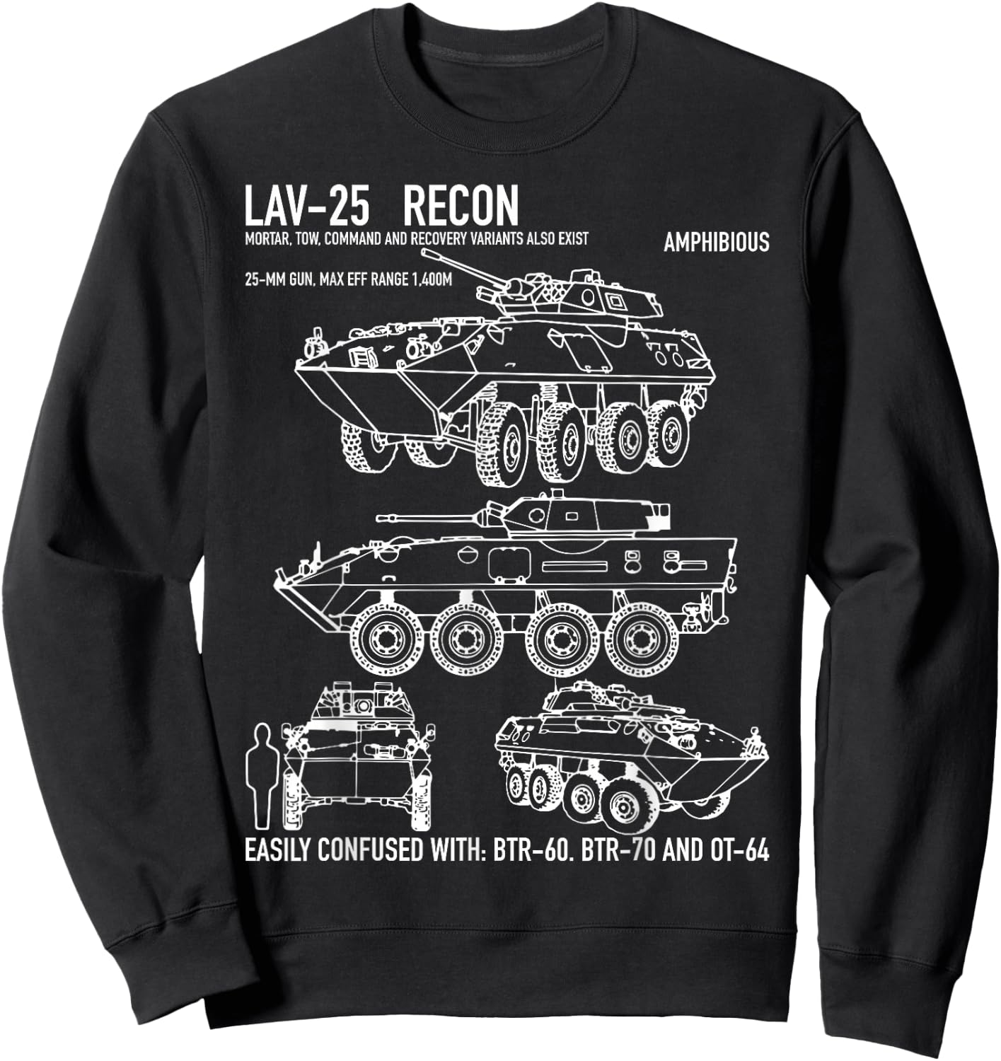 LAV-25 Light Armored Vehicle Blueprint Gift Sweatshirt - Sweatshirt | Black