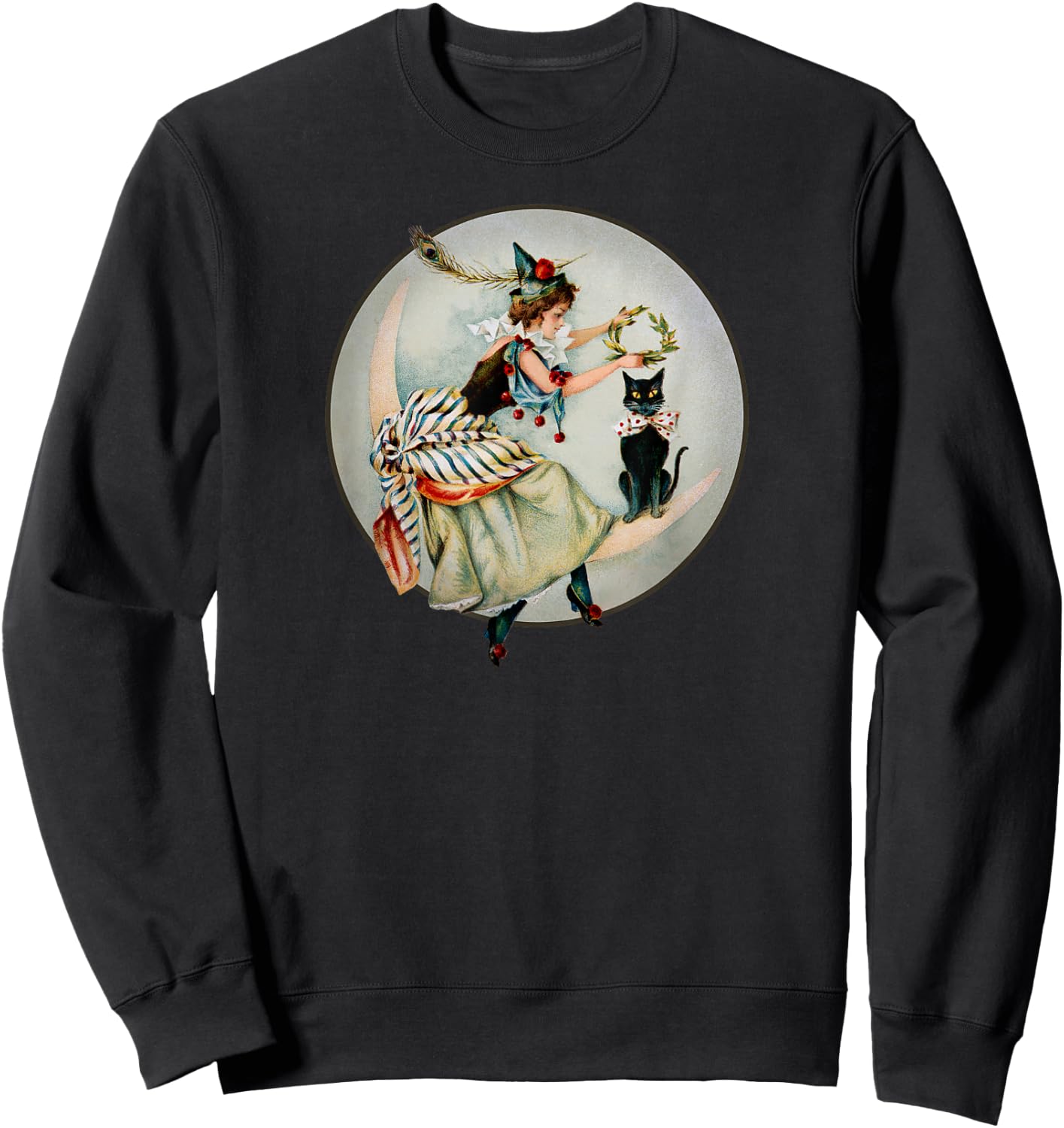 The Black Cat Magazine Vintage Halloween Woman And Cat Sweatshirt - Sweatshirt | Black