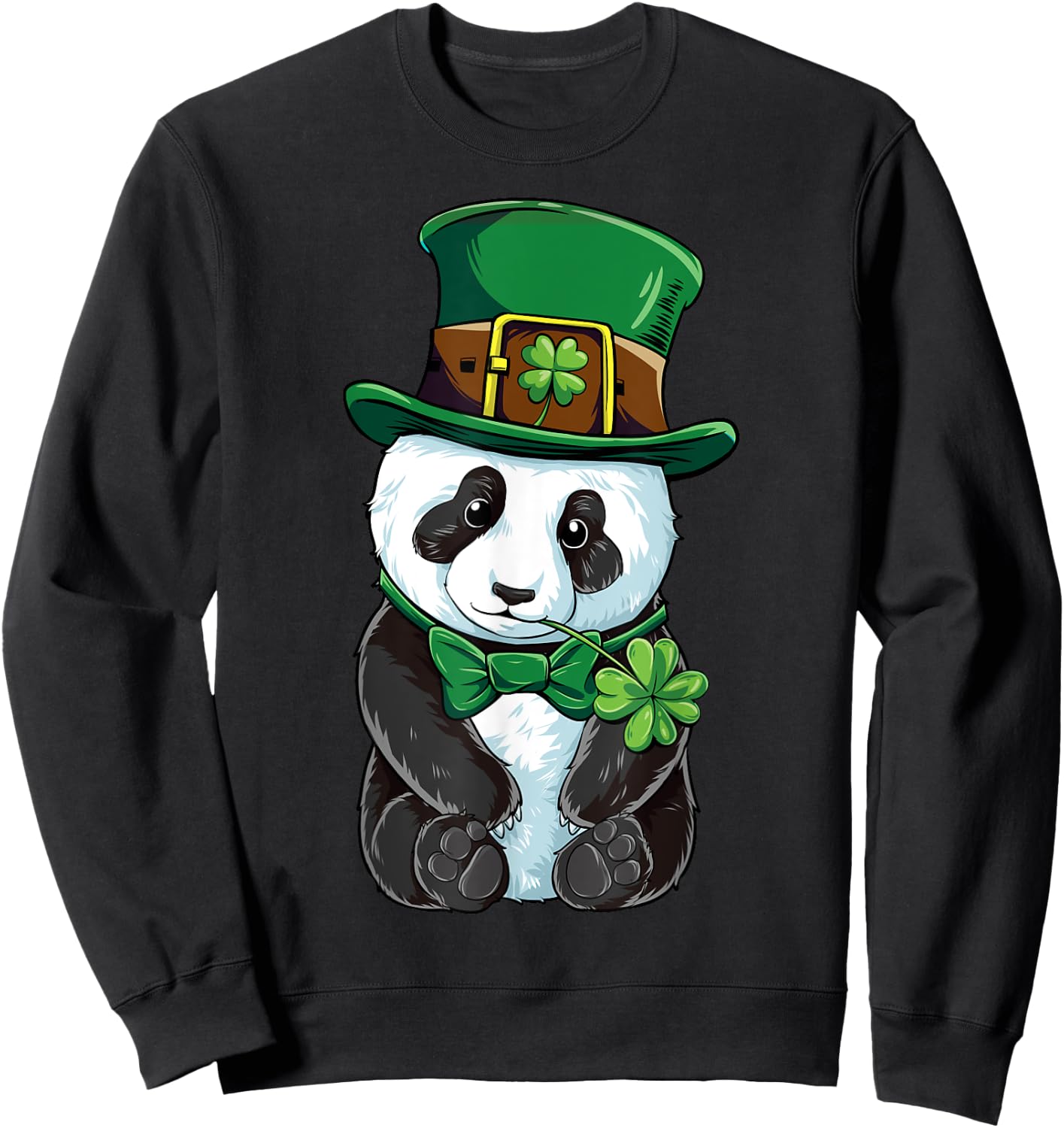 Panda Leprechaun Hat St Patricks Day Boys Girls Men Shamrock Sweatshirt - Sweatshirt | Black