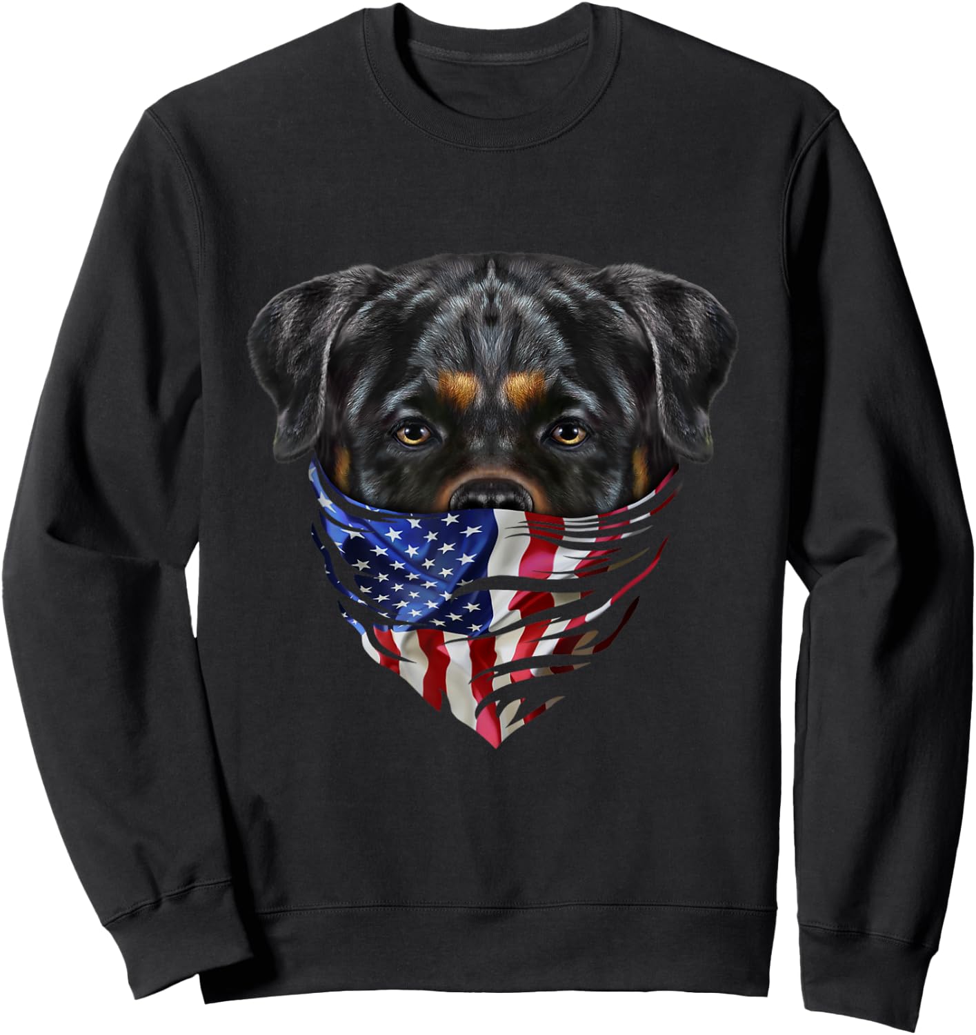 Patriotic Rottweiler Dog in Flag of USA Bandana Sweatshirt - Sweatshirt | Black