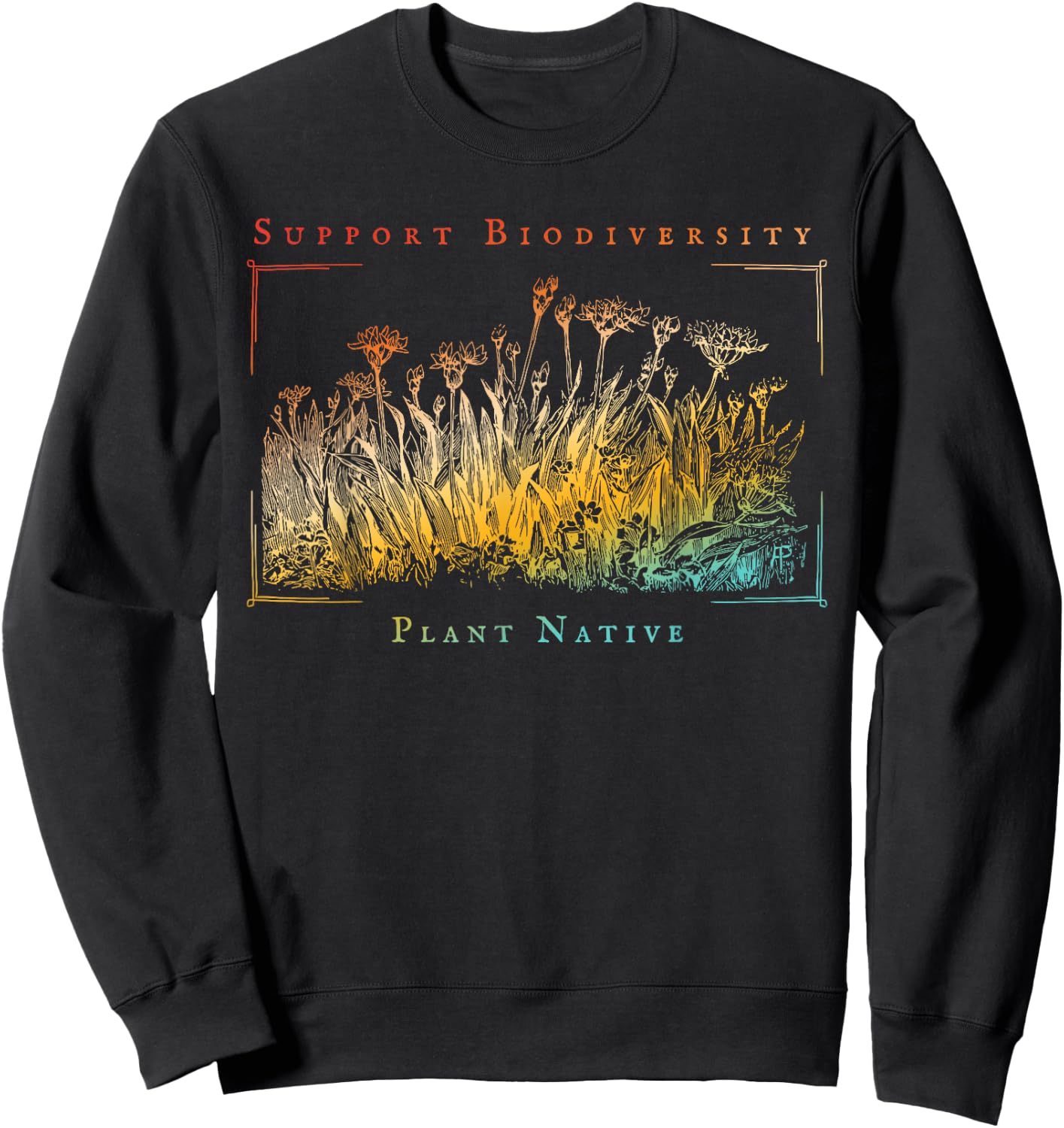 Support Biodiversity Plant Native Retro Sweatshirt - Sweatshirt | Black