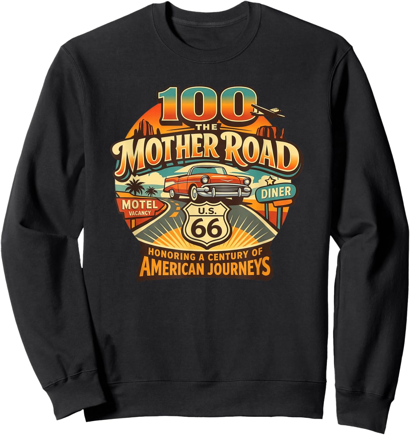 Retro US HWY 66 100th Anniversary Centennial The Mother Road Sweatshirt - Sweatshirt | Black
