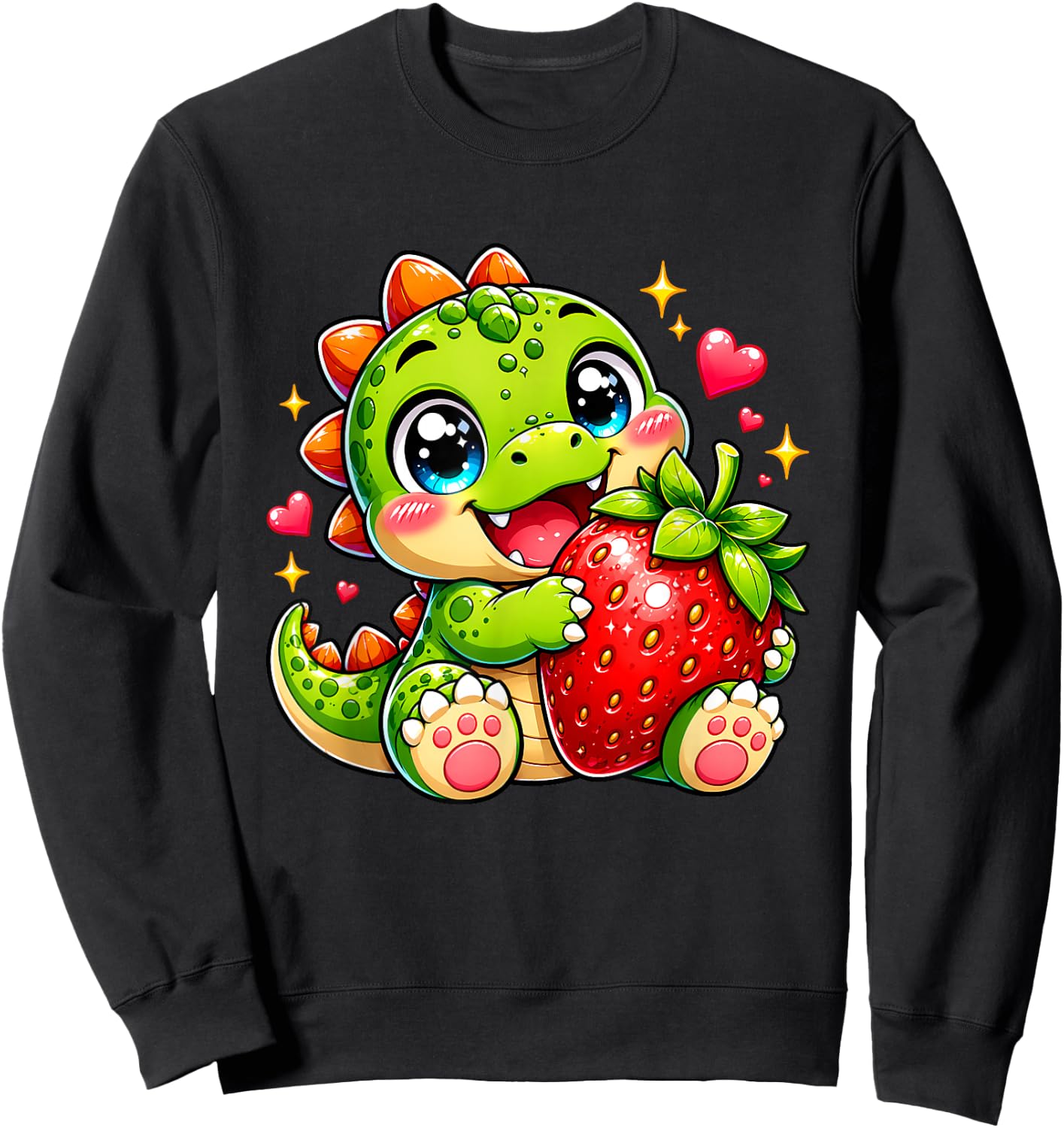 Cute Kawaii Strawberry Baby Dinosaur Summer Fruit Lover Gift Sweatshirt - Sweatshirt | Black