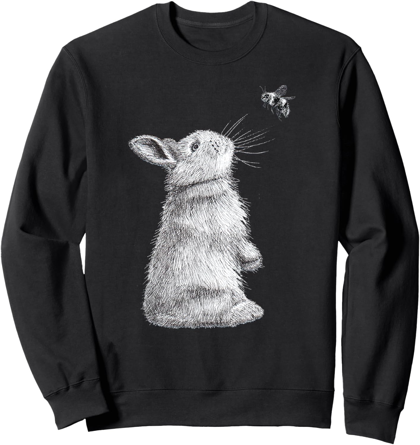 Honey Bunny Illustration Of Rabbit & Bumble Bee Sweatshirt - Sweatshirt | Black